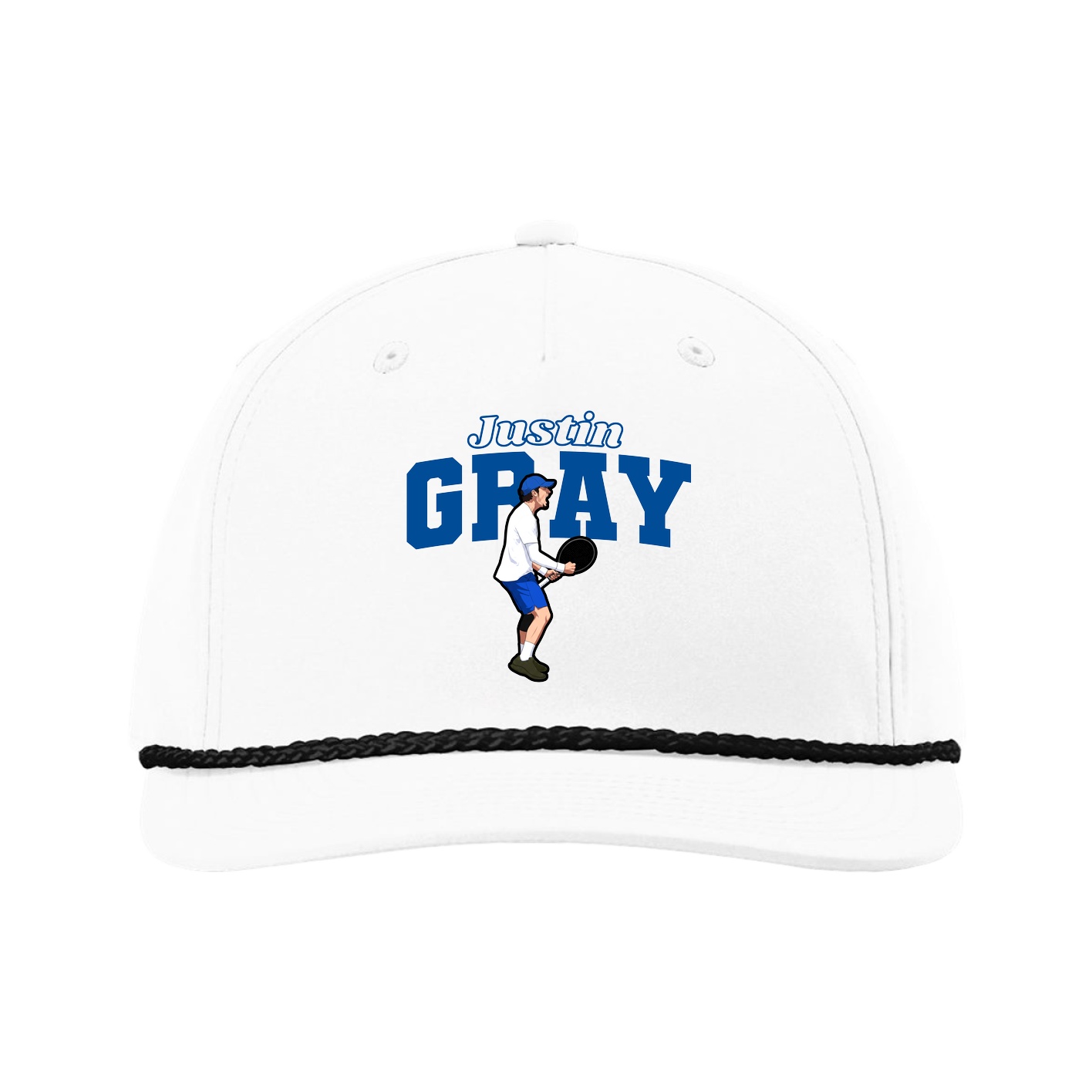 Five-Panel Classic Rope Cap — Name Arch in White