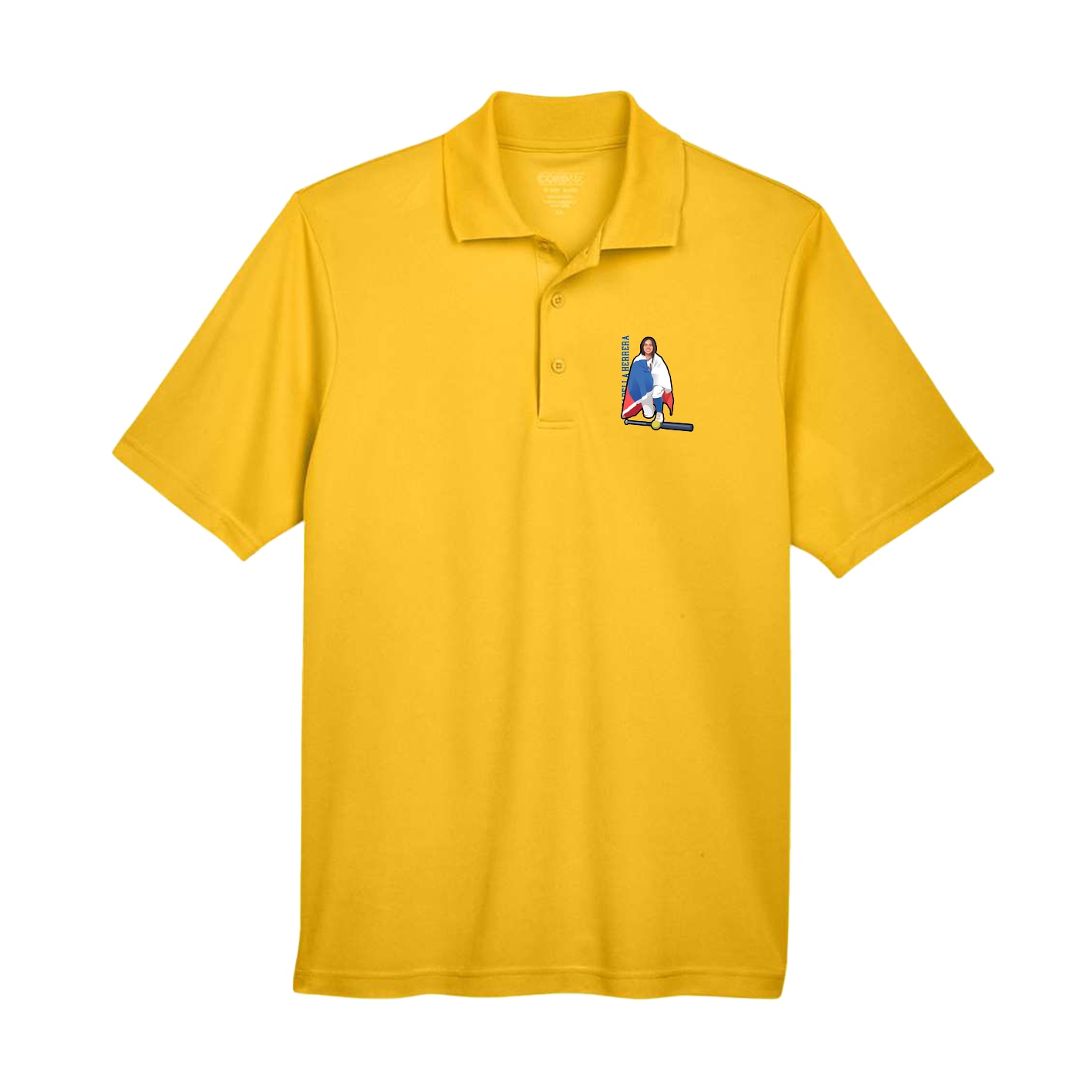 Performance Polo — Name Vertical in Gold