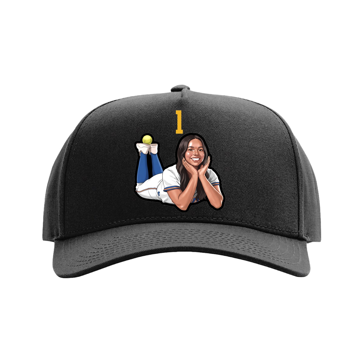 Full Fabric Five-Panel Champ Cap — Number Top in Black
