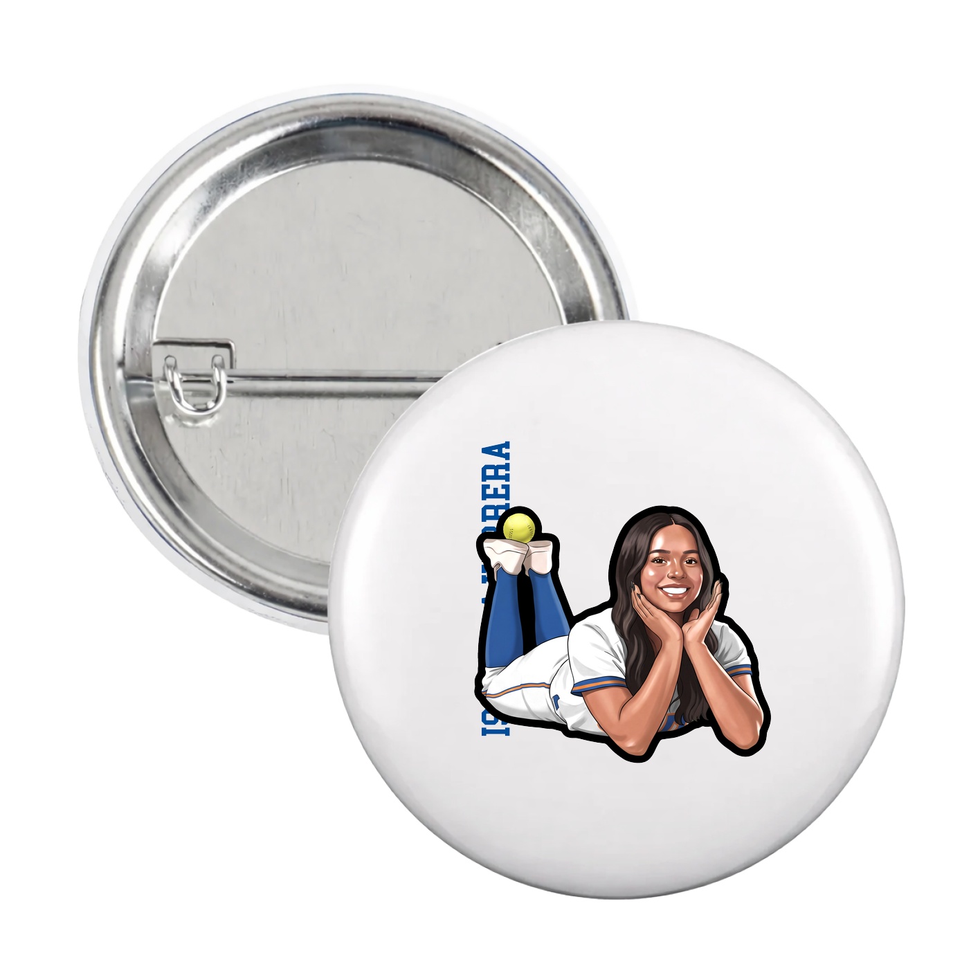 Game Day Button — Name Vertical in White