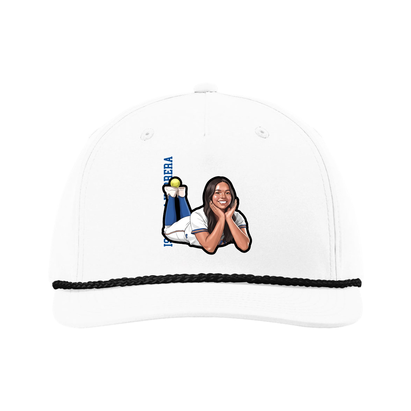 Five-Panel Classic Rope Cap — Name Vertical in White
