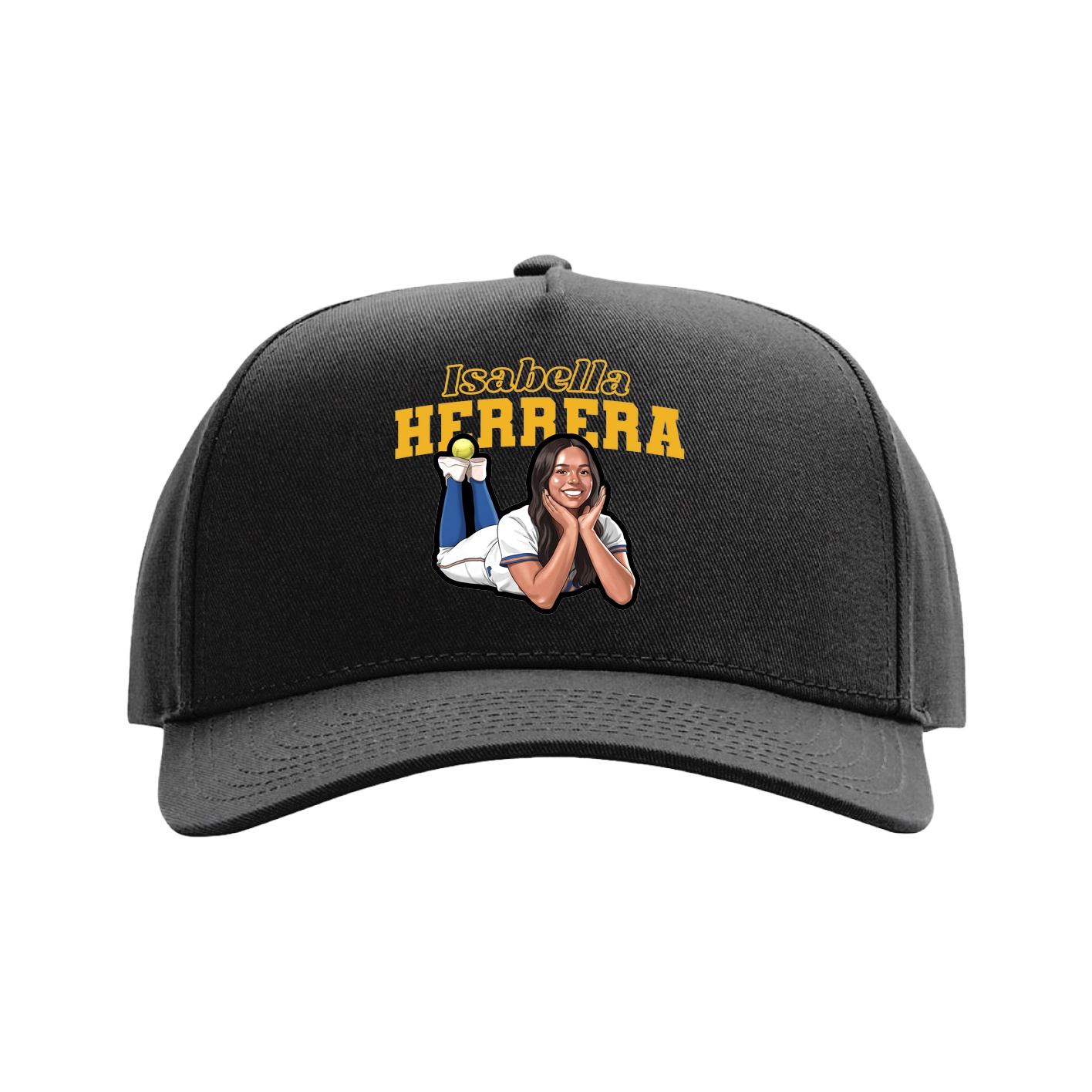 Full Fabric Five-Panel Champ Cap — Name Arch in Black