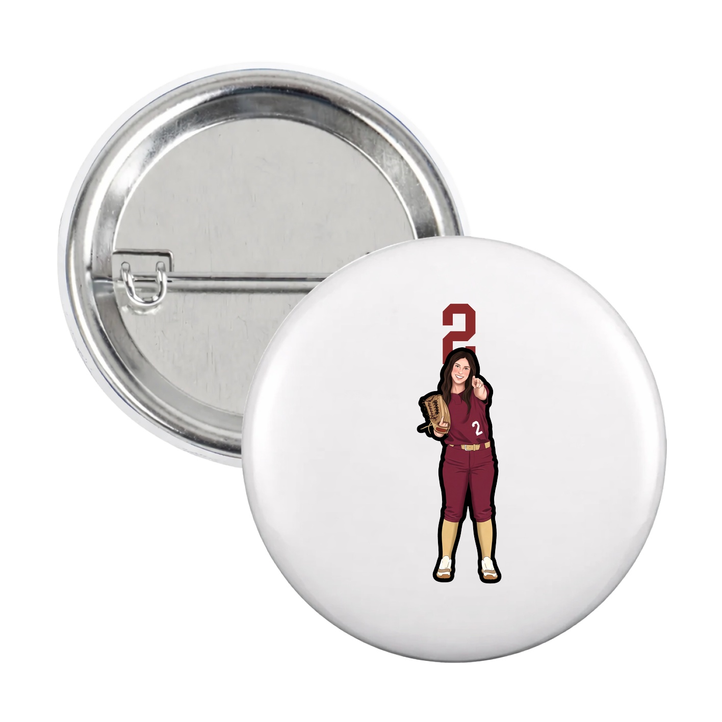 Game Day Button — Number Top in White