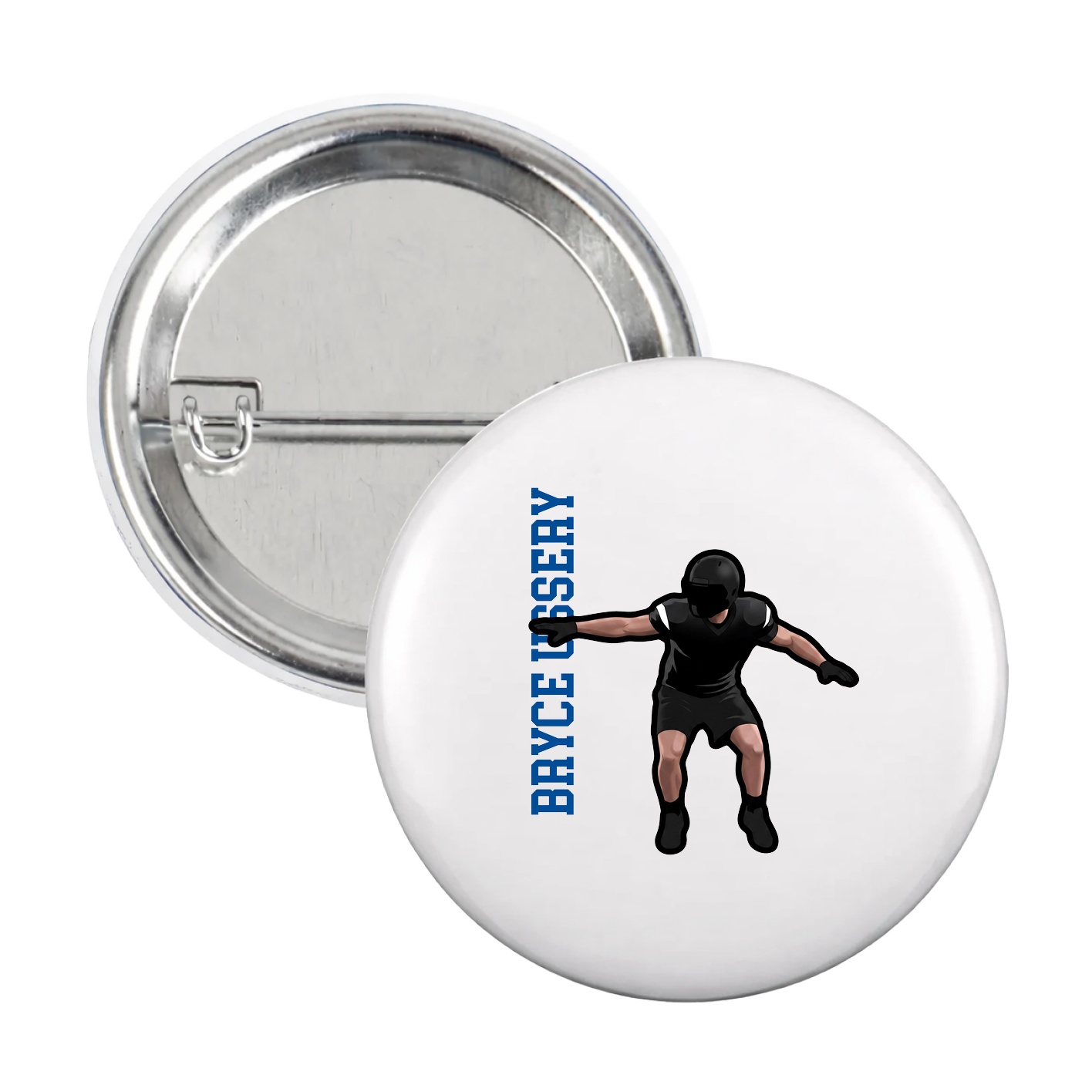 Game Day Button — Name Vertical in White