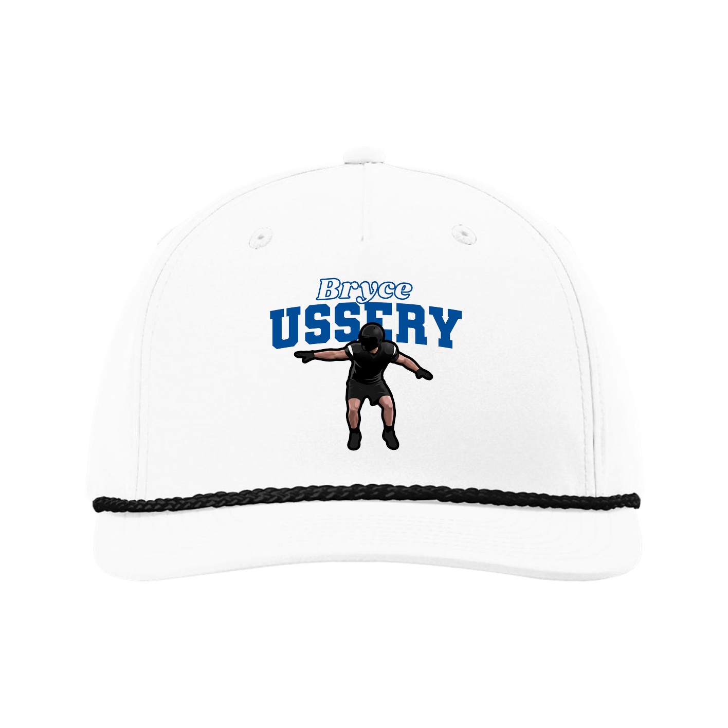 Five-Panel Classic Rope Cap — Name Arch in White