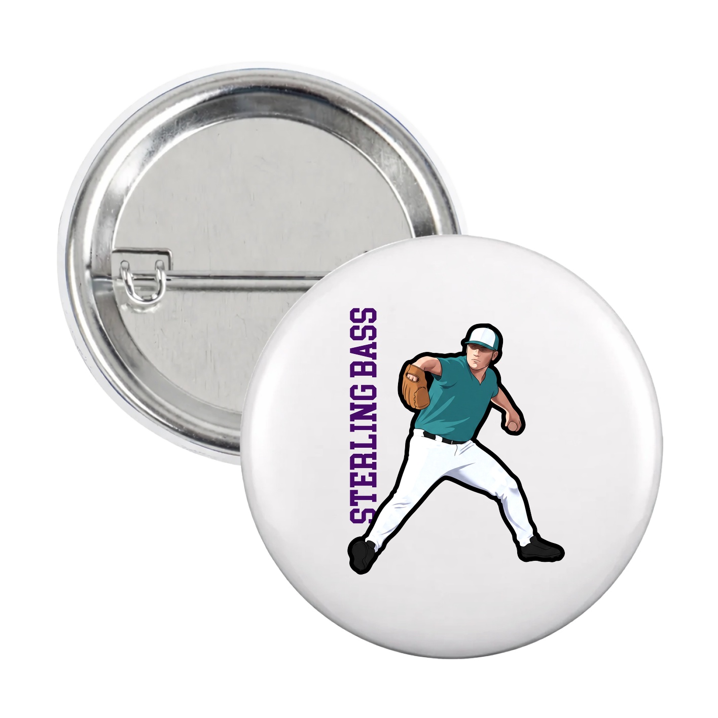 Game Day Button — Name Vertical in White