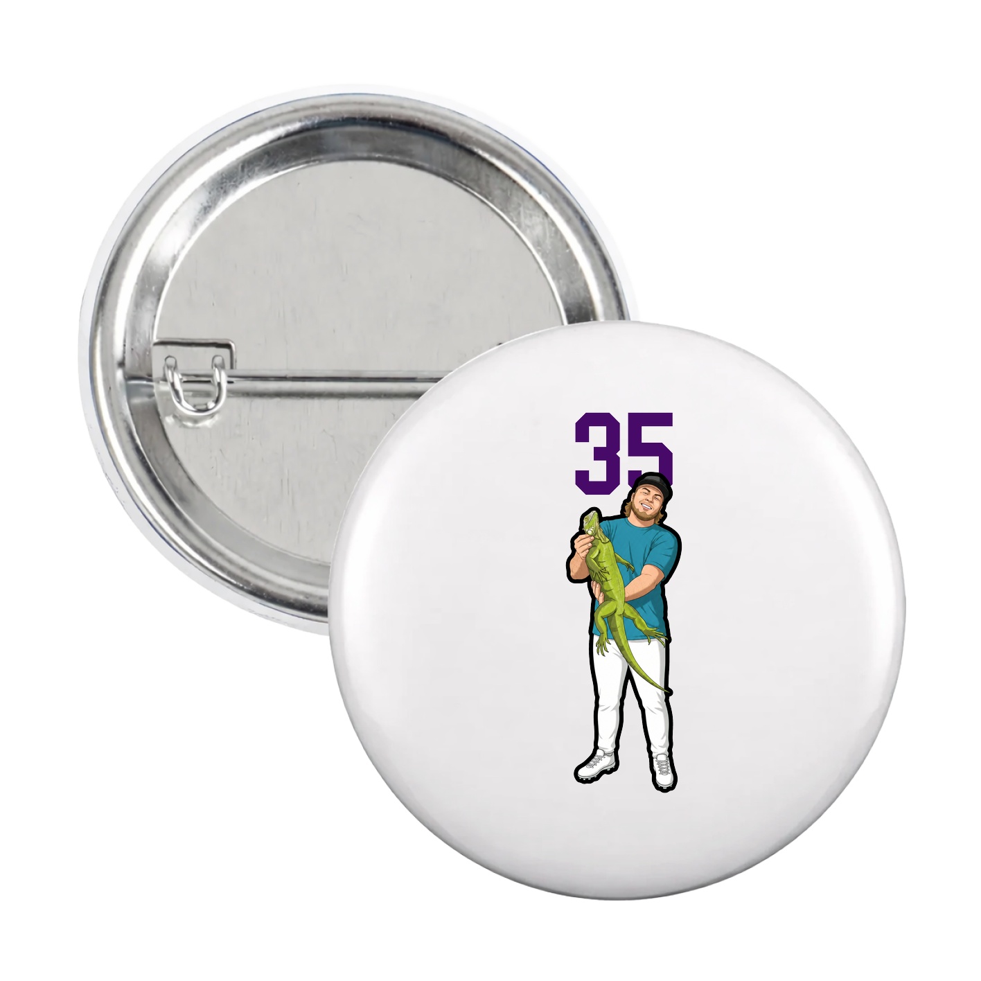 Game Day Button — Number Top in White