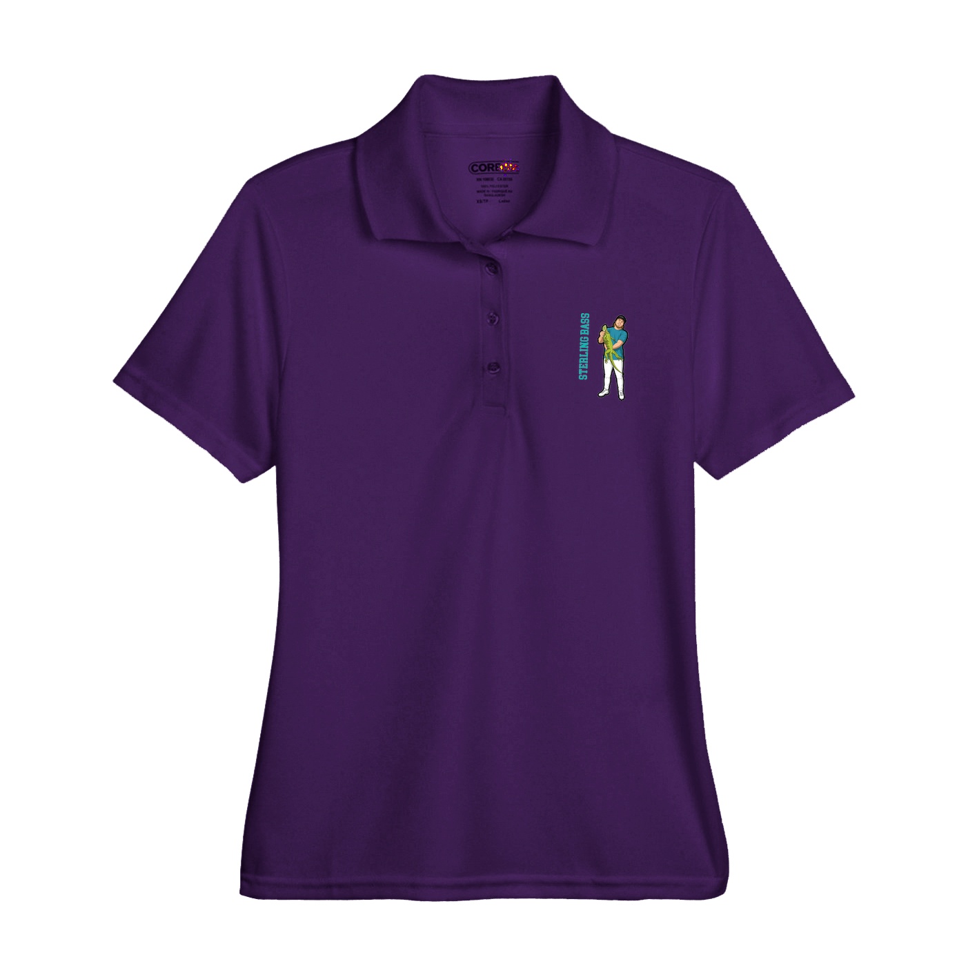 Womens Performance Polo — Name Vertical in Purple