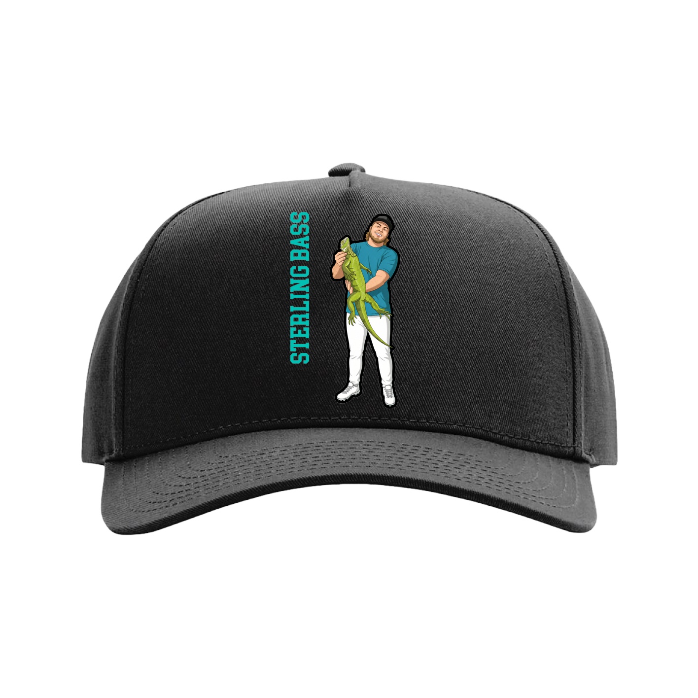 Full Fabric Five-Panel Champ Cap — Name Vertical in Black