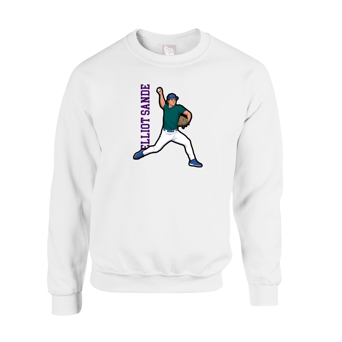 Fleece Crew — Name Vertical in White