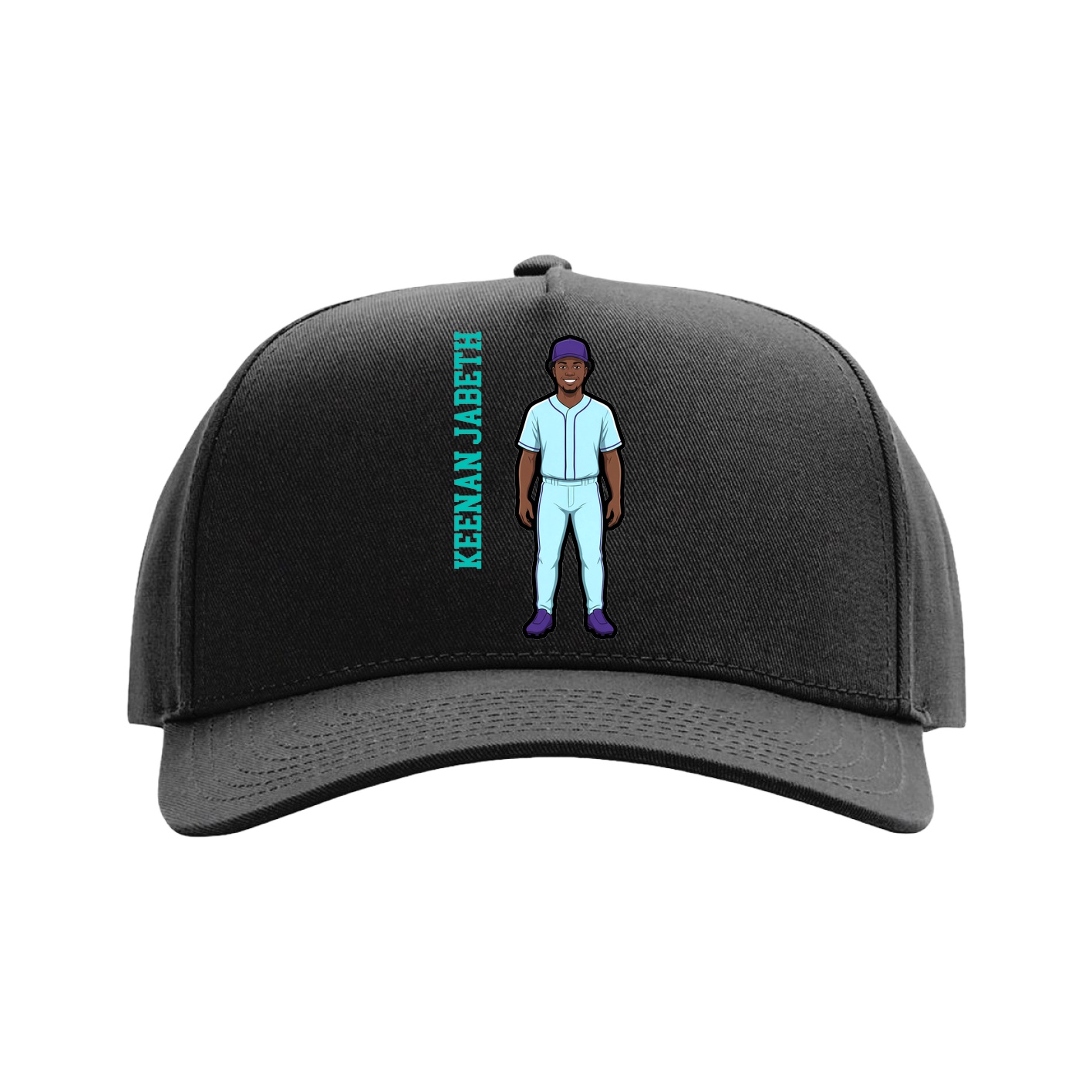 Full Fabric Five-Panel Champ Cap — Name Vertical in Black