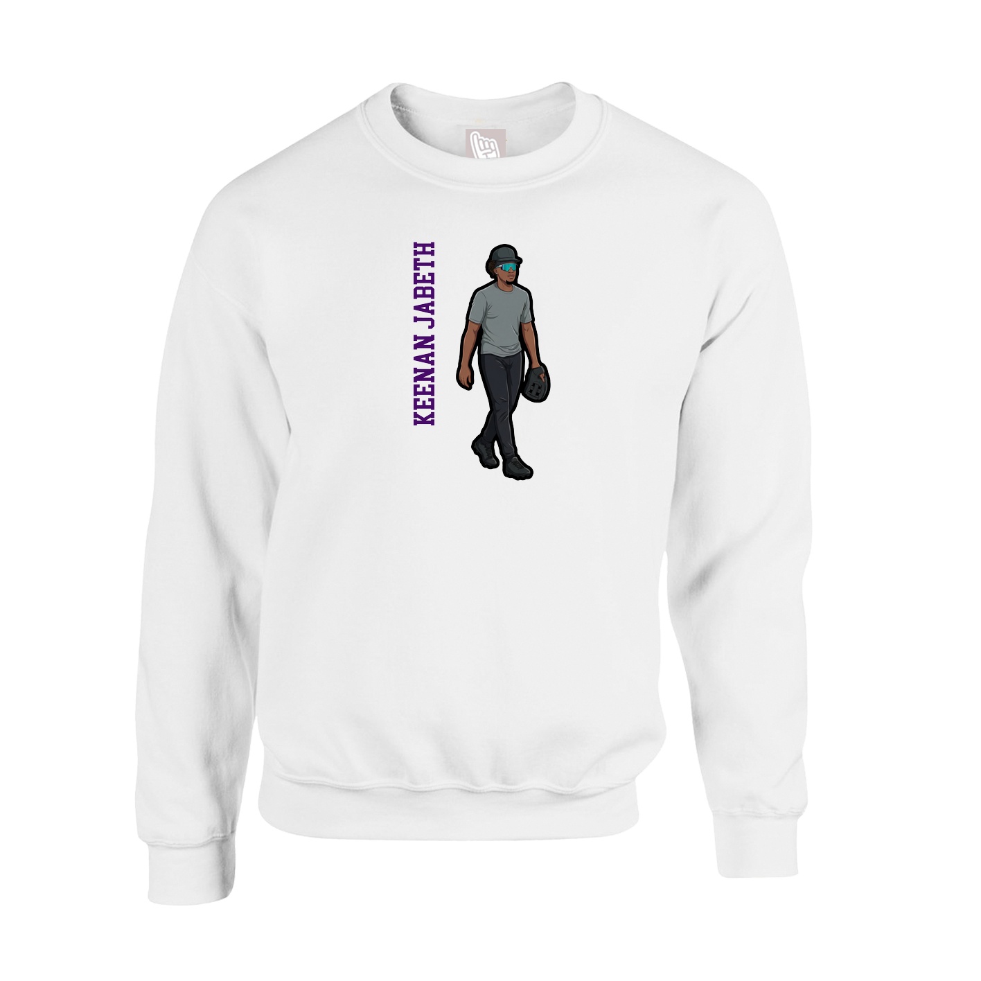 Fleece Crew — Name Vertical in White