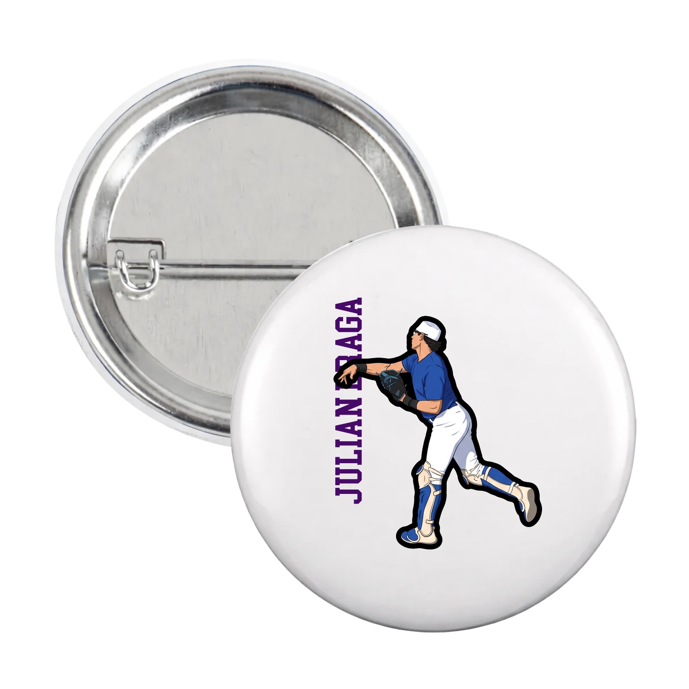 Game Day Button — Name Vertical in White