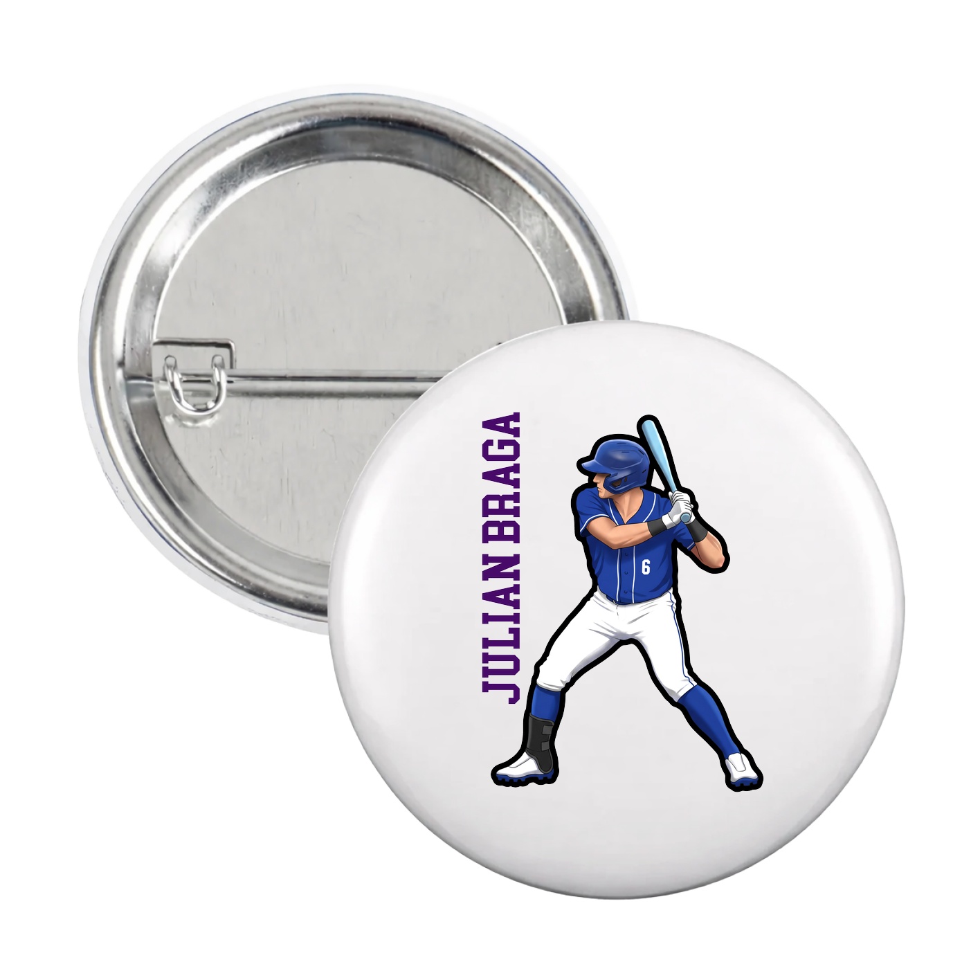 Game Day Button — Name Vertical in White