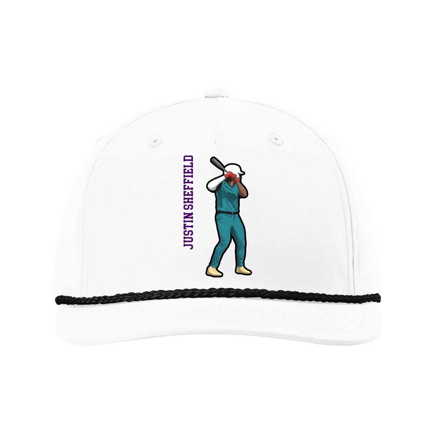 Five-Panel Classic Rope Cap — Name Vertical in White