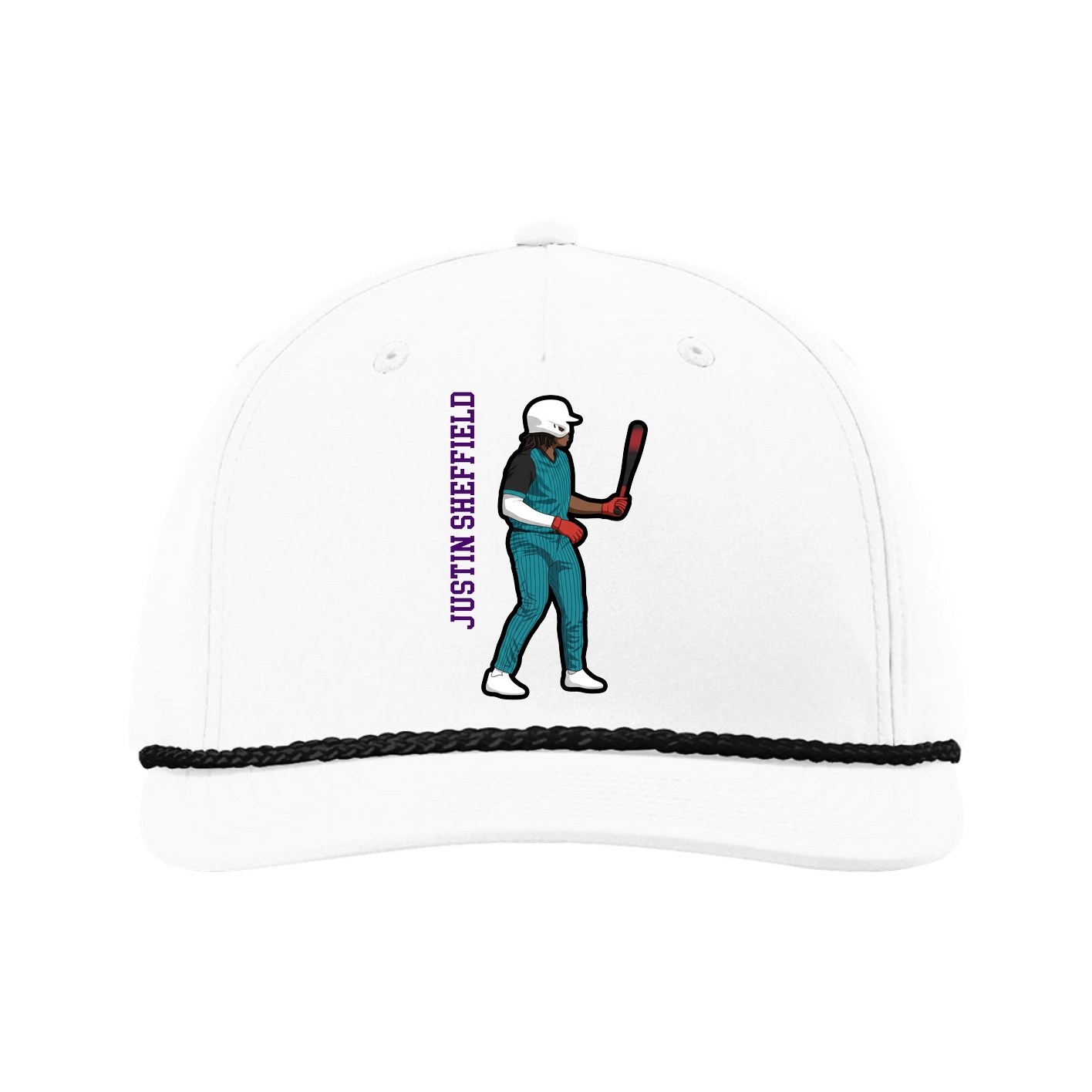 Five-Panel Classic Rope Cap — Name Vertical in White