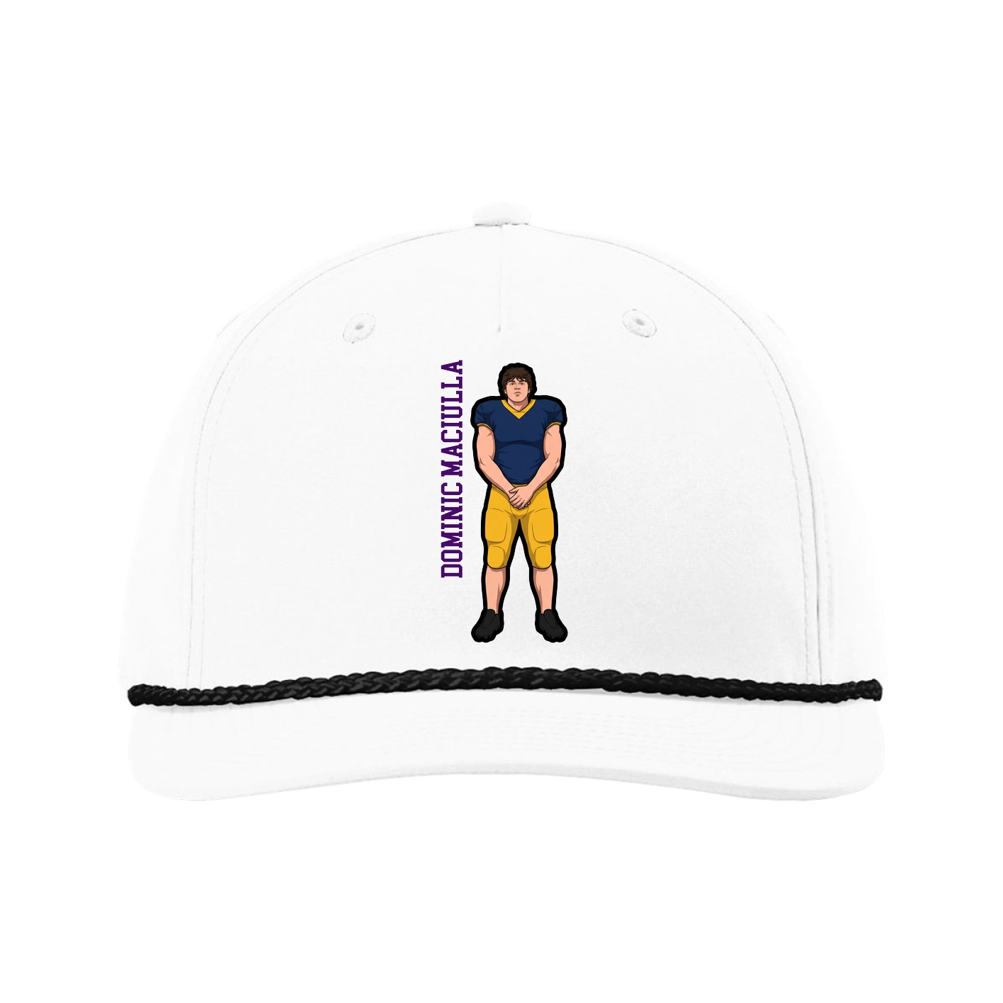 Five-Panel Classic Rope Cap — Name Vertical in White