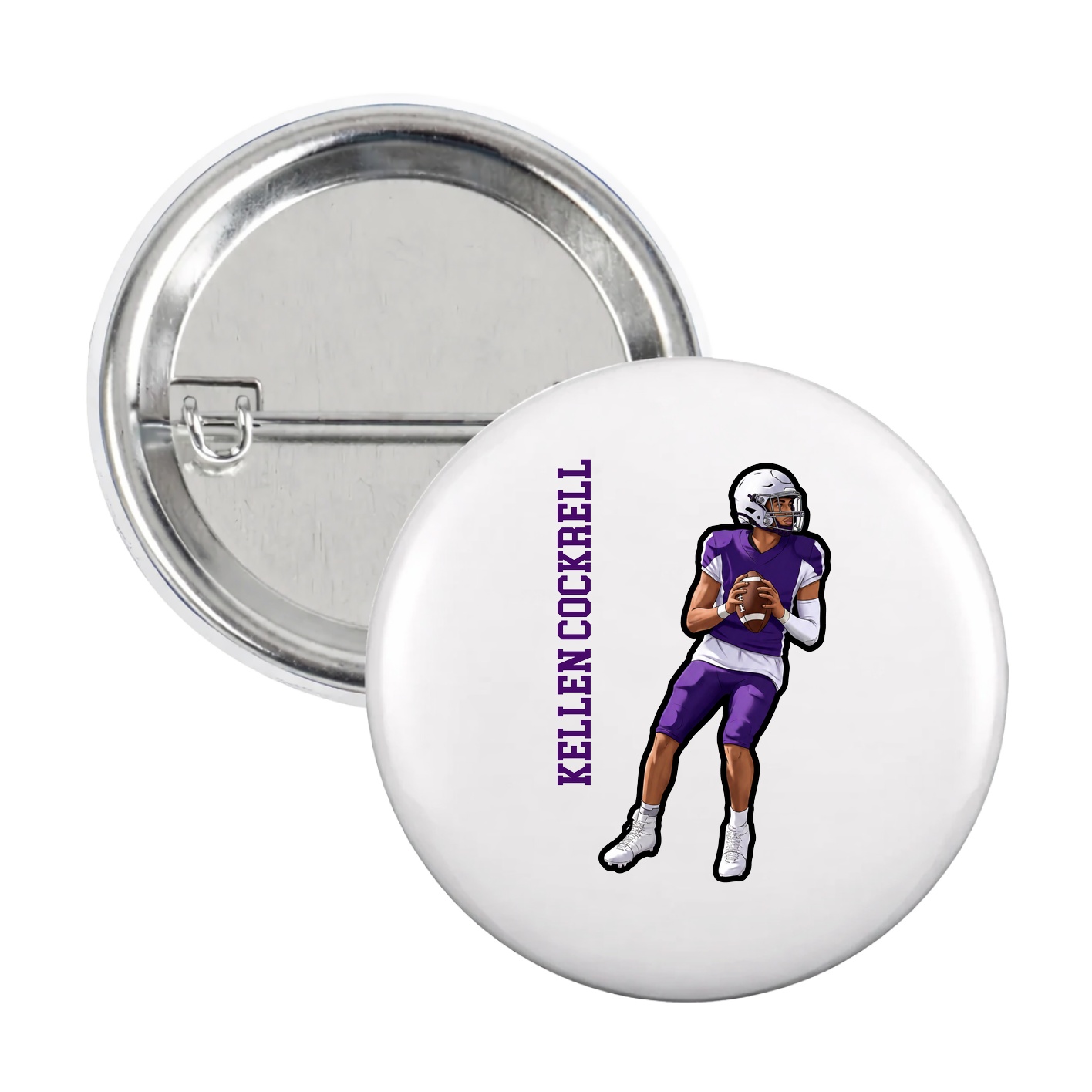 Game Day Button — Name Vertical in White