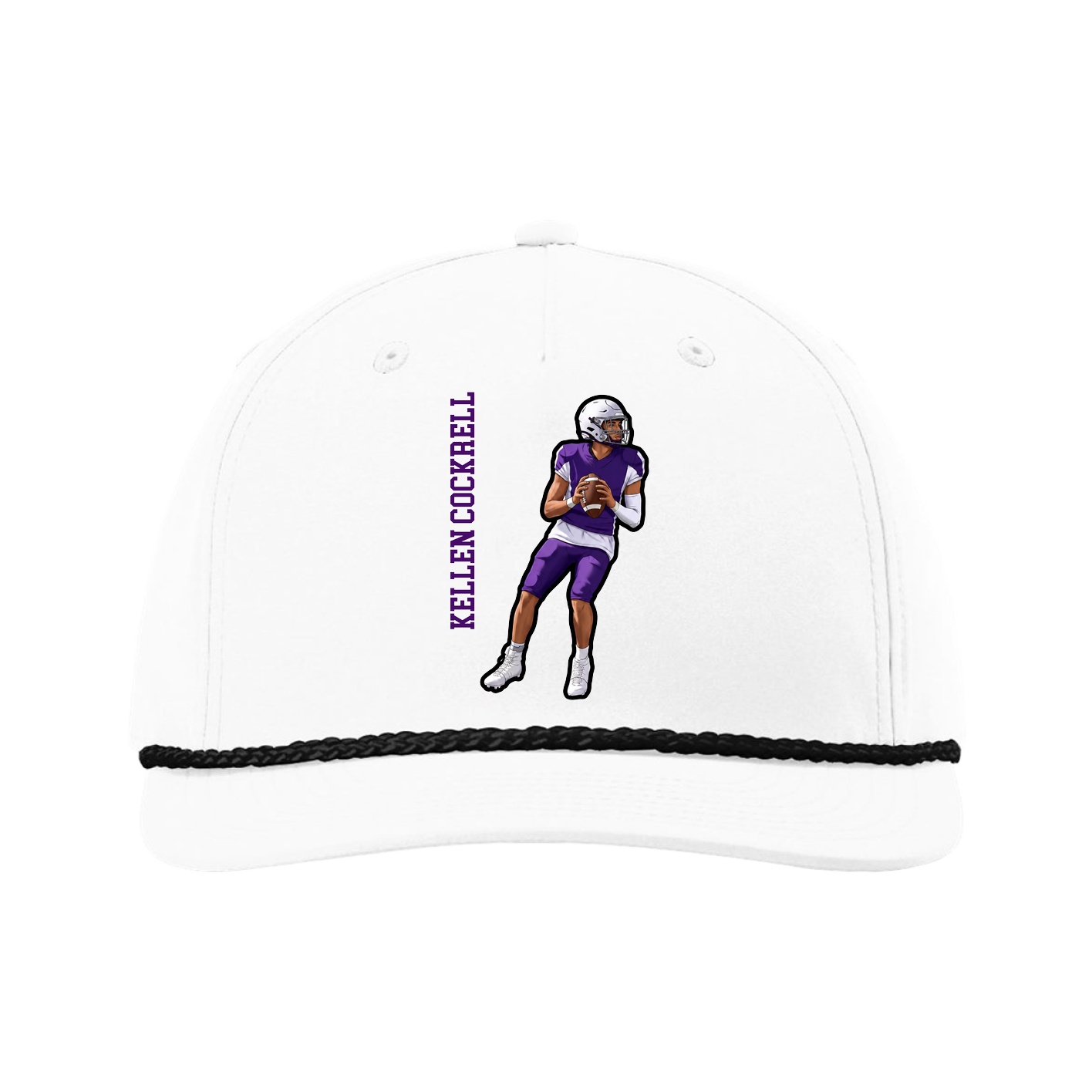 Five-Panel Classic Rope Cap — Name Vertical in White