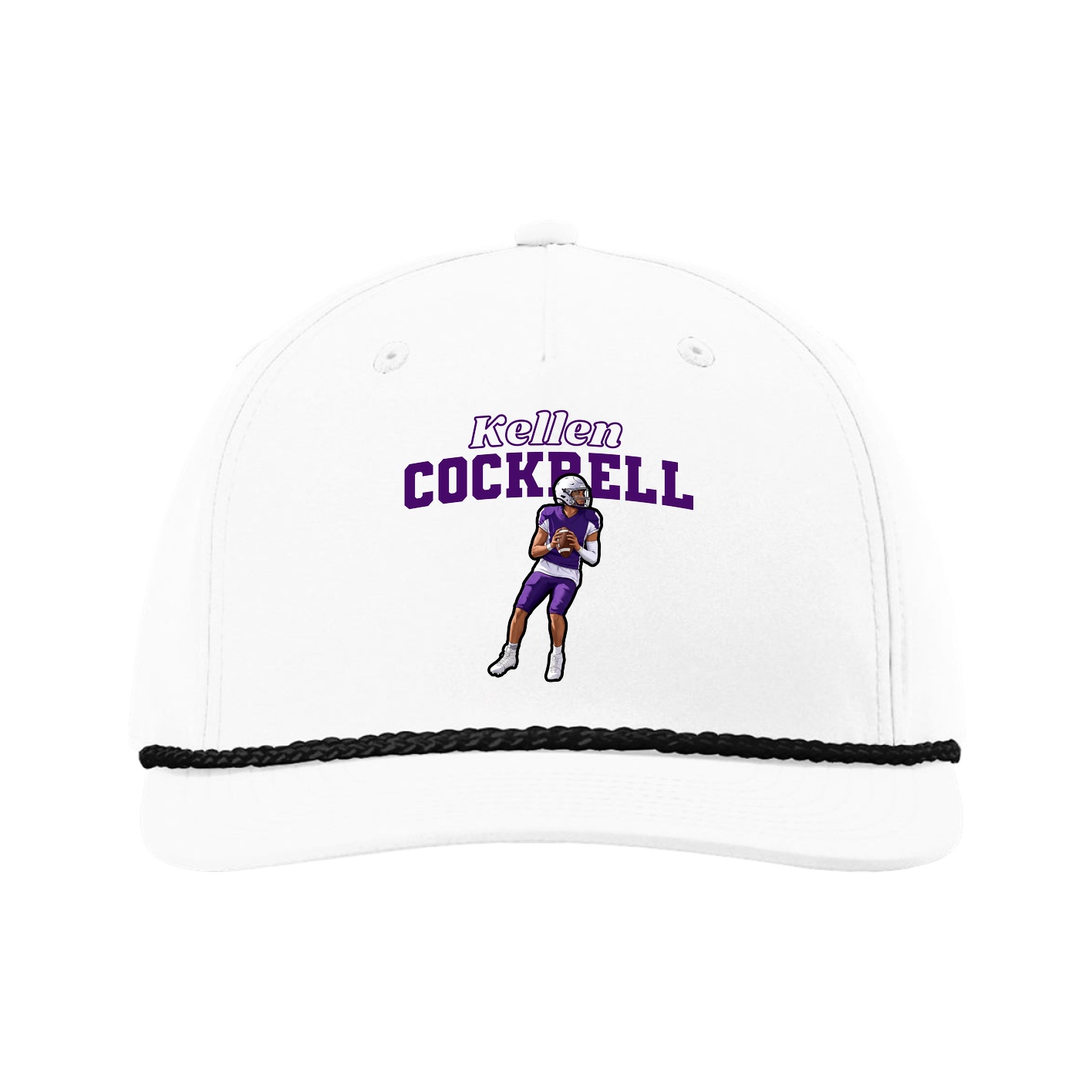 Five-Panel Classic Rope Cap — Name Arch in White