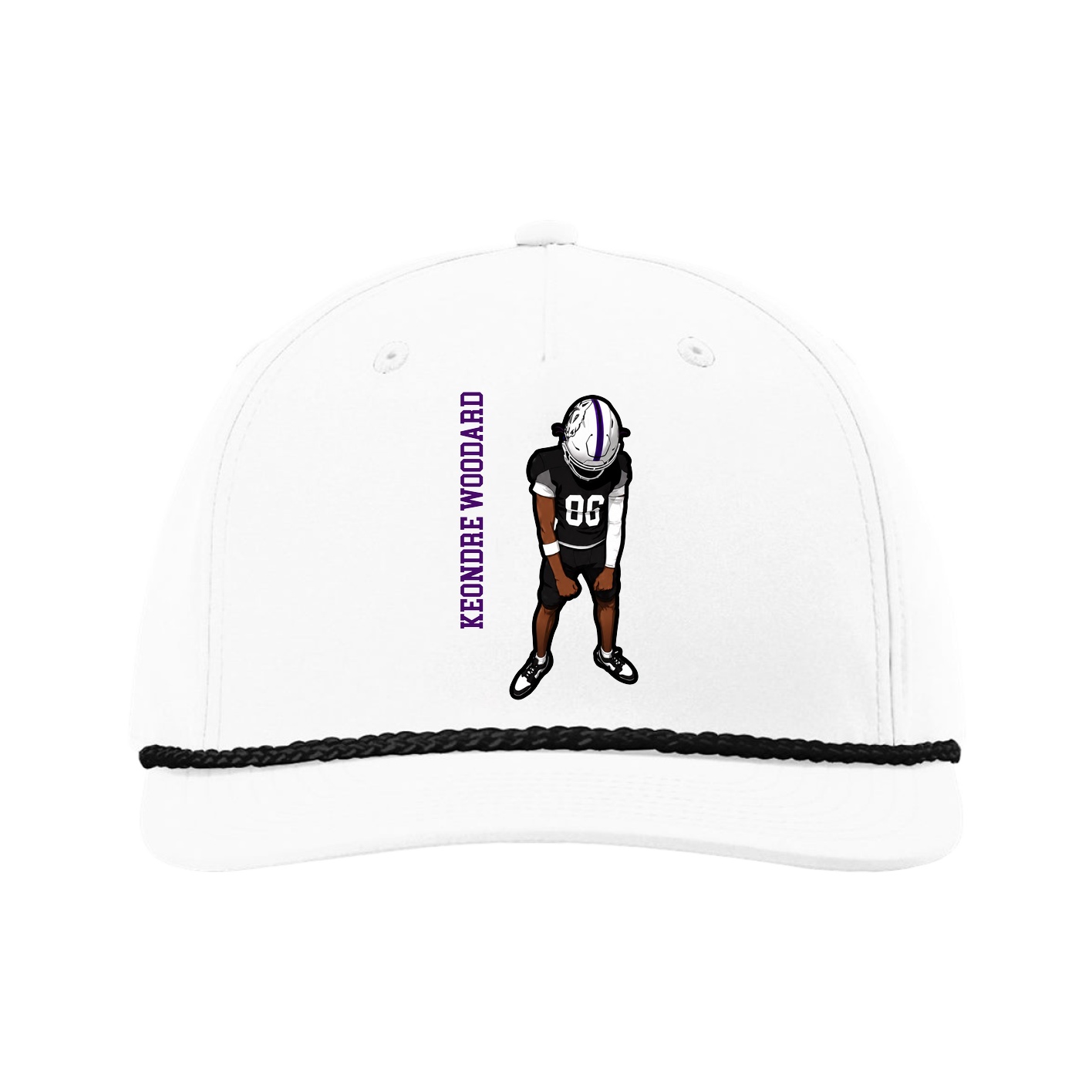 Five-Panel Classic Rope Cap — Name Vertical in White