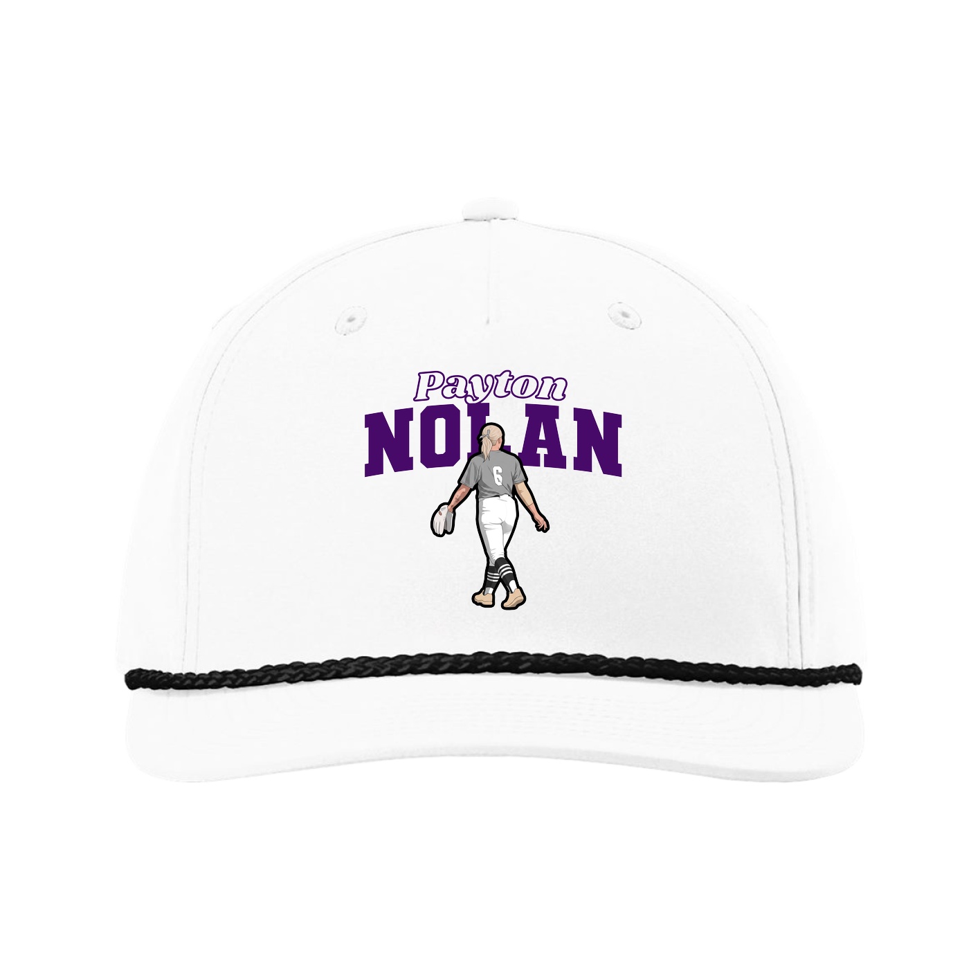 Five-Panel Classic Rope Cap — Name Arch in White