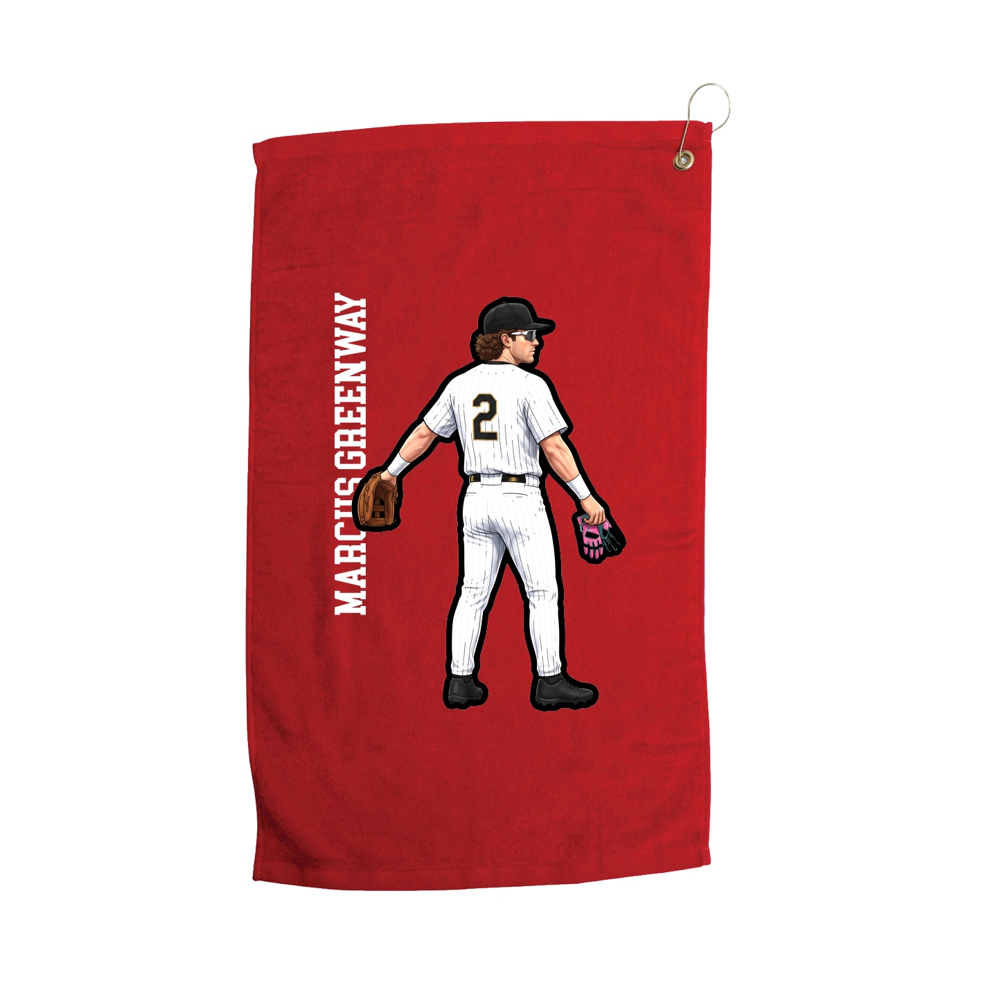 Golf Towel — Name Vertical in Red