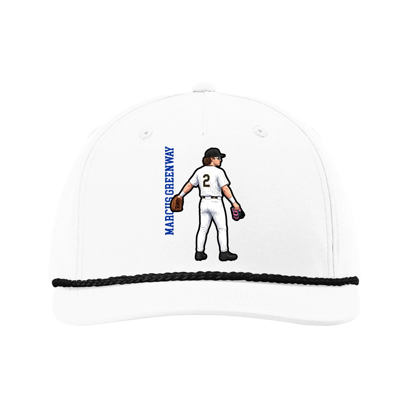 Five-Panel Classic Rope Cap — Name Vertical in White