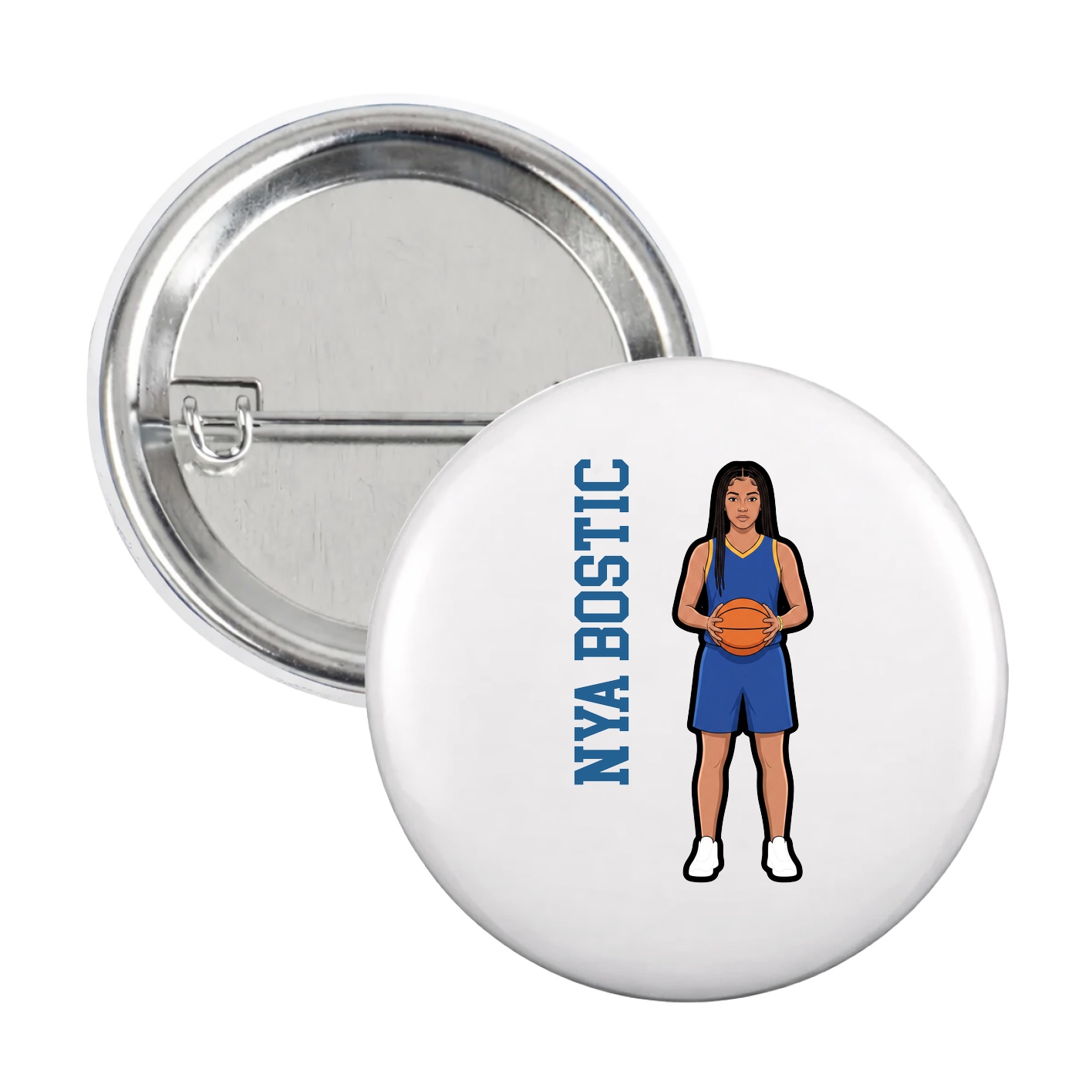 Game Day Button — Name Vertical in White