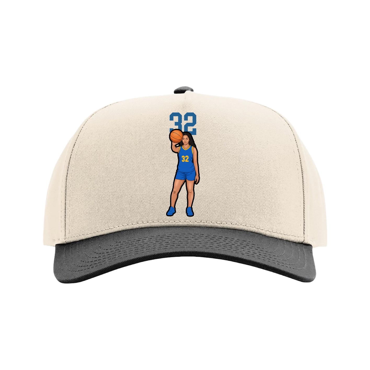 Full Fabric Five-Panel Champ Cap — Number Top in Cream/Black