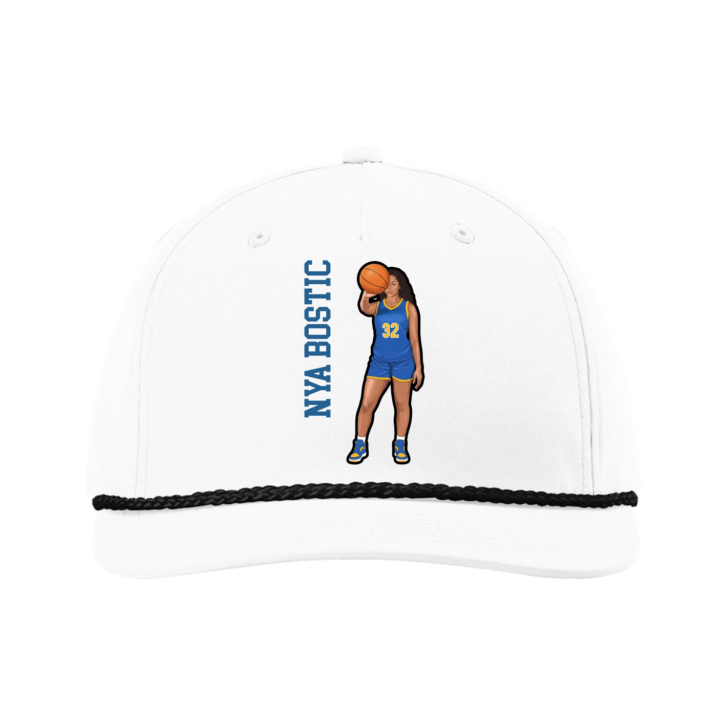 Five-Panel Classic Rope Cap — Name Vertical in White