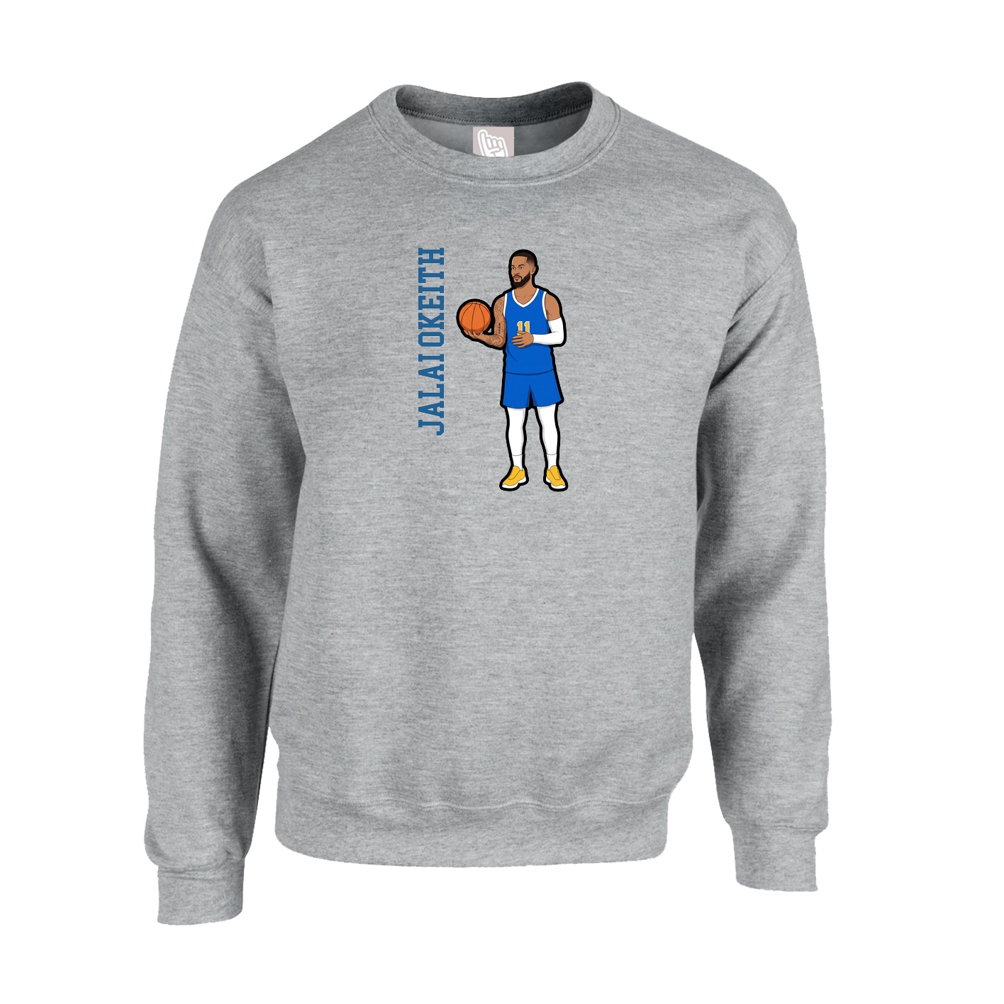 Fleece Crew — Name Vertical in Grey