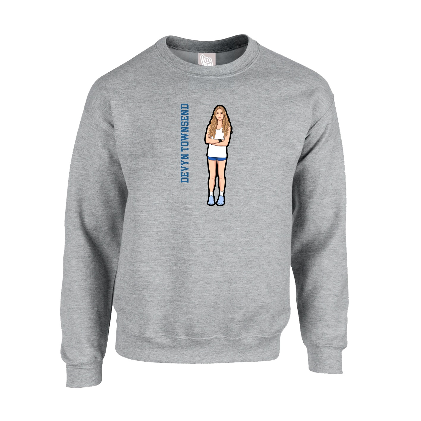 Fleece Crew — Name Vertical in Grey