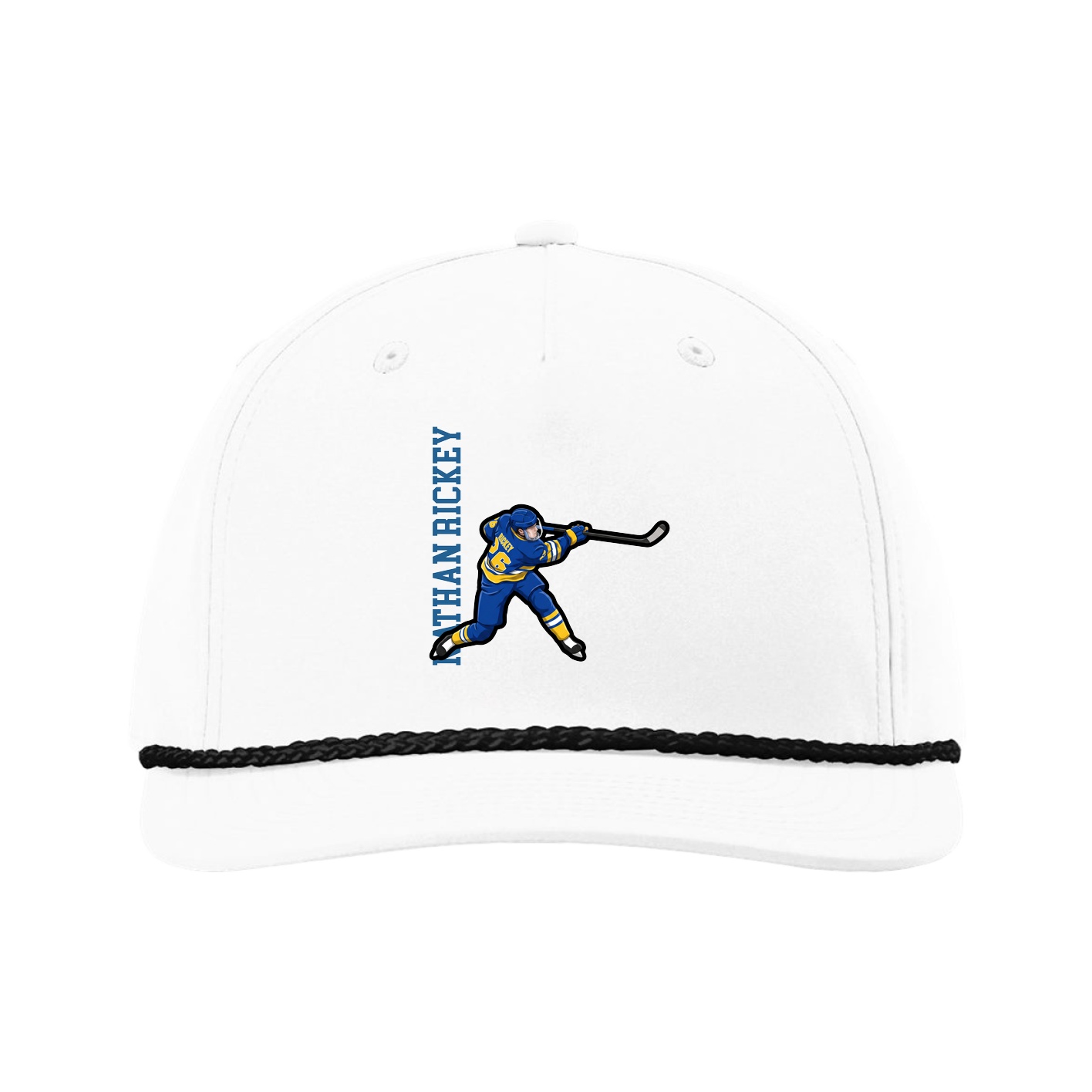 Five-Panel Classic Rope Cap — Name Vertical in White