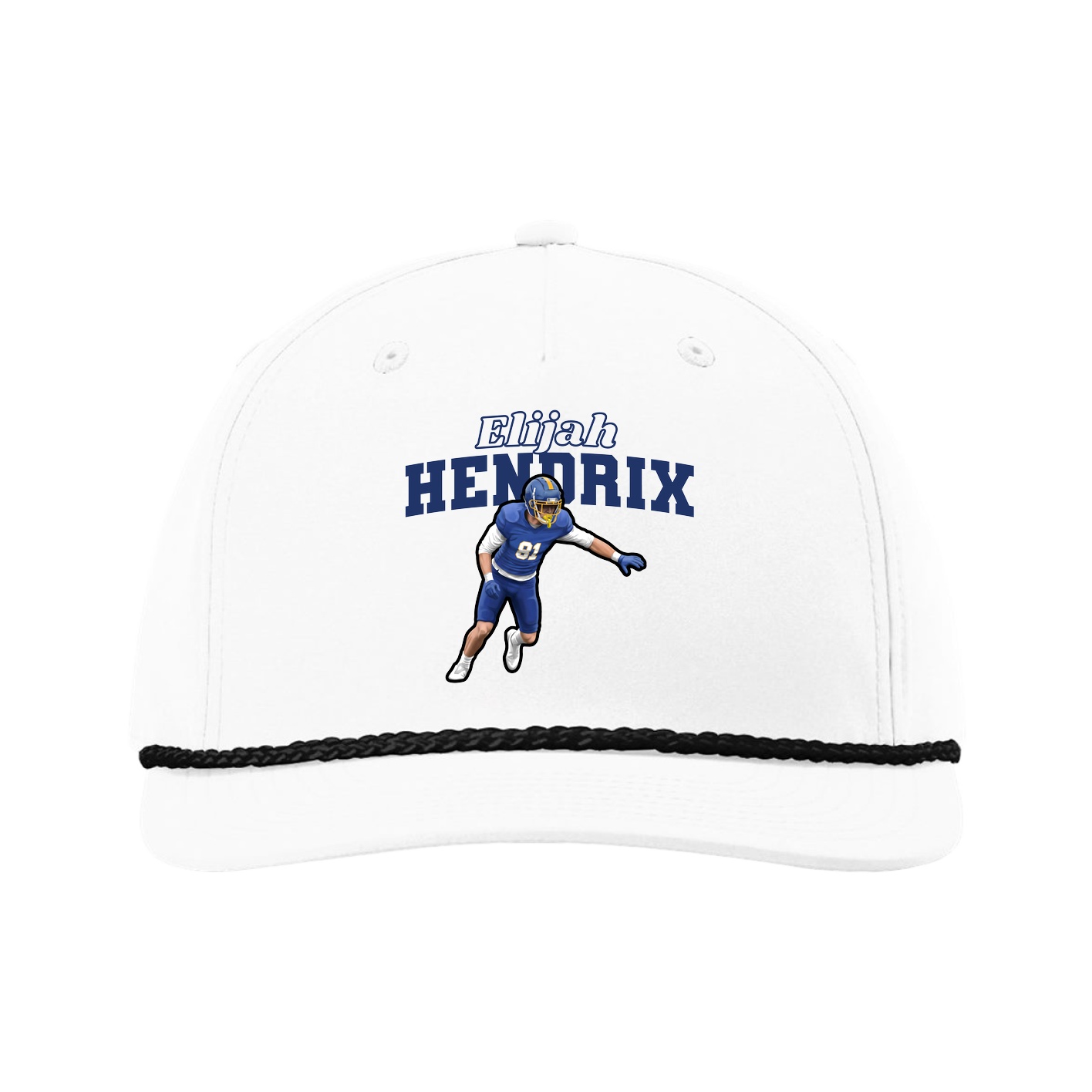 Five-Panel Classic Rope Cap — Name Arch in White