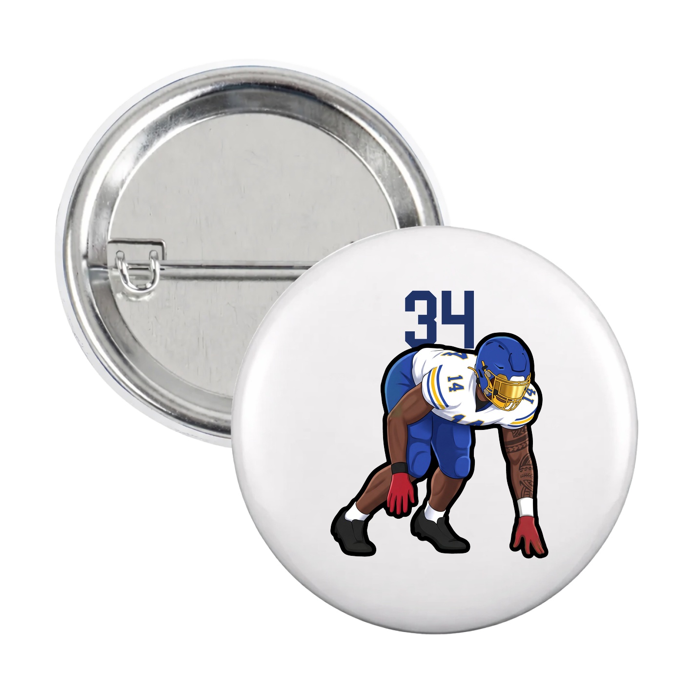 Game Day Button — Number Top in White