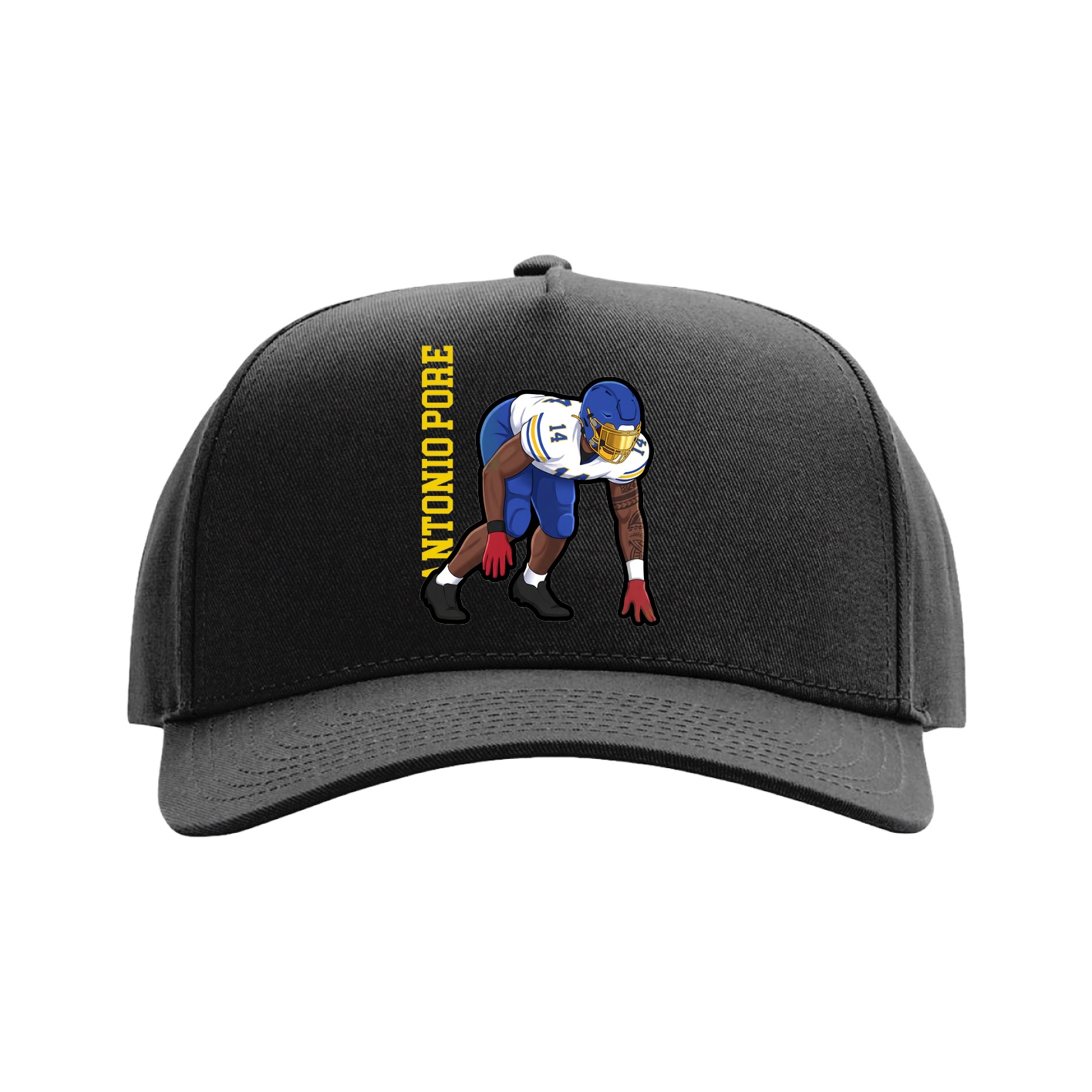 Full Fabric Five-Panel Champ Cap — Name Vertical in Black