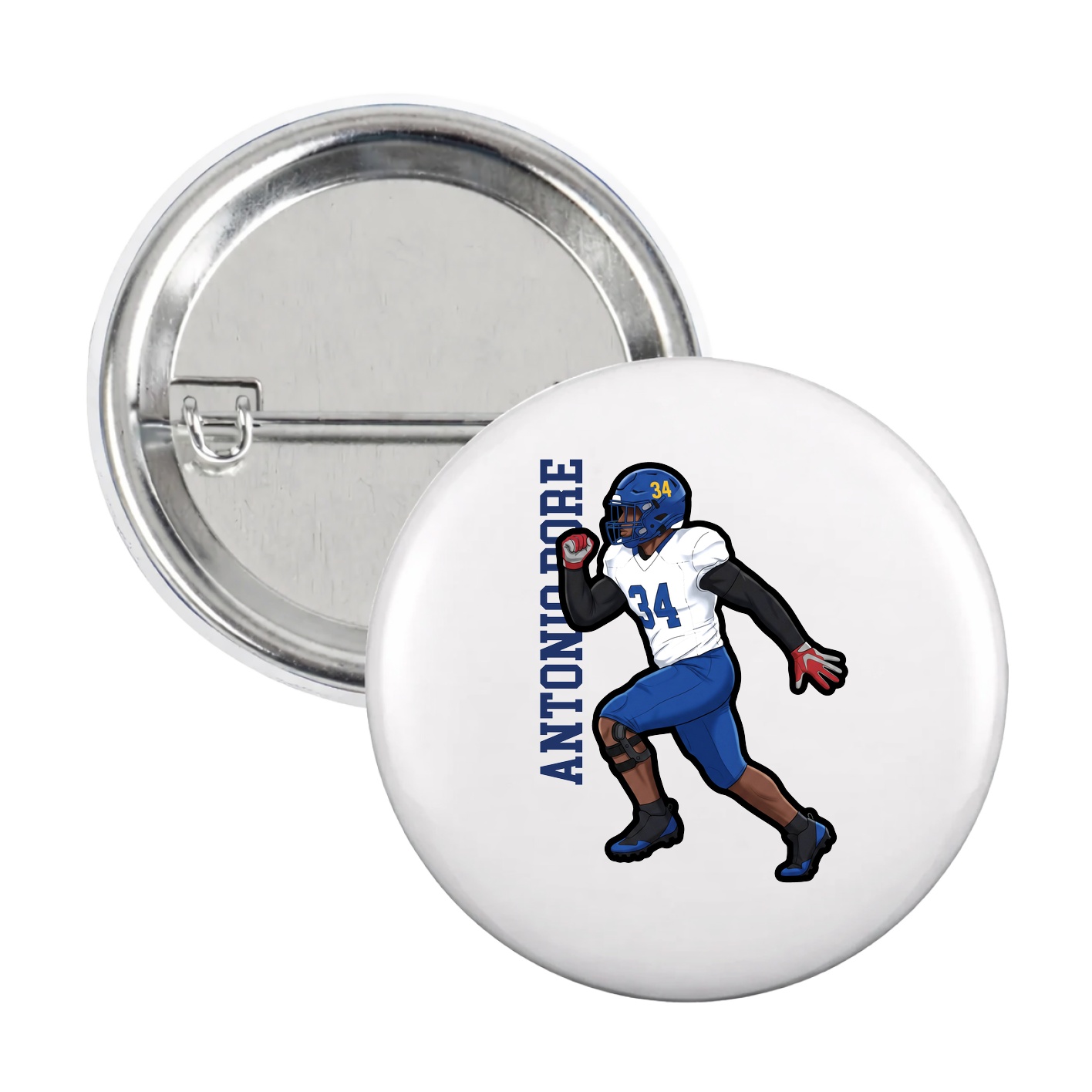Game Day Button — Name Vertical in White
