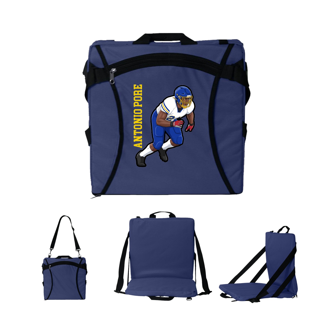 Folding Stadium Seat — Name Vertical in Navy