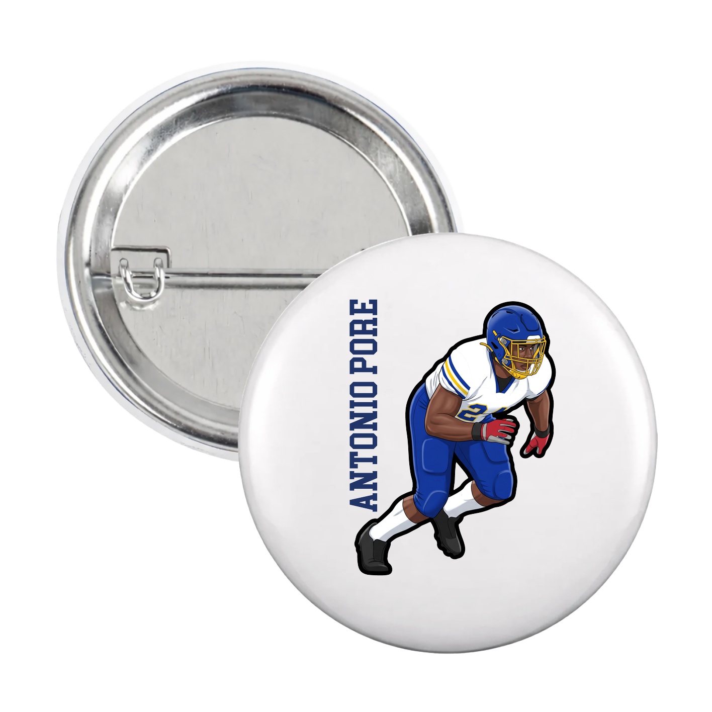 Game Day Button — Name Vertical in White