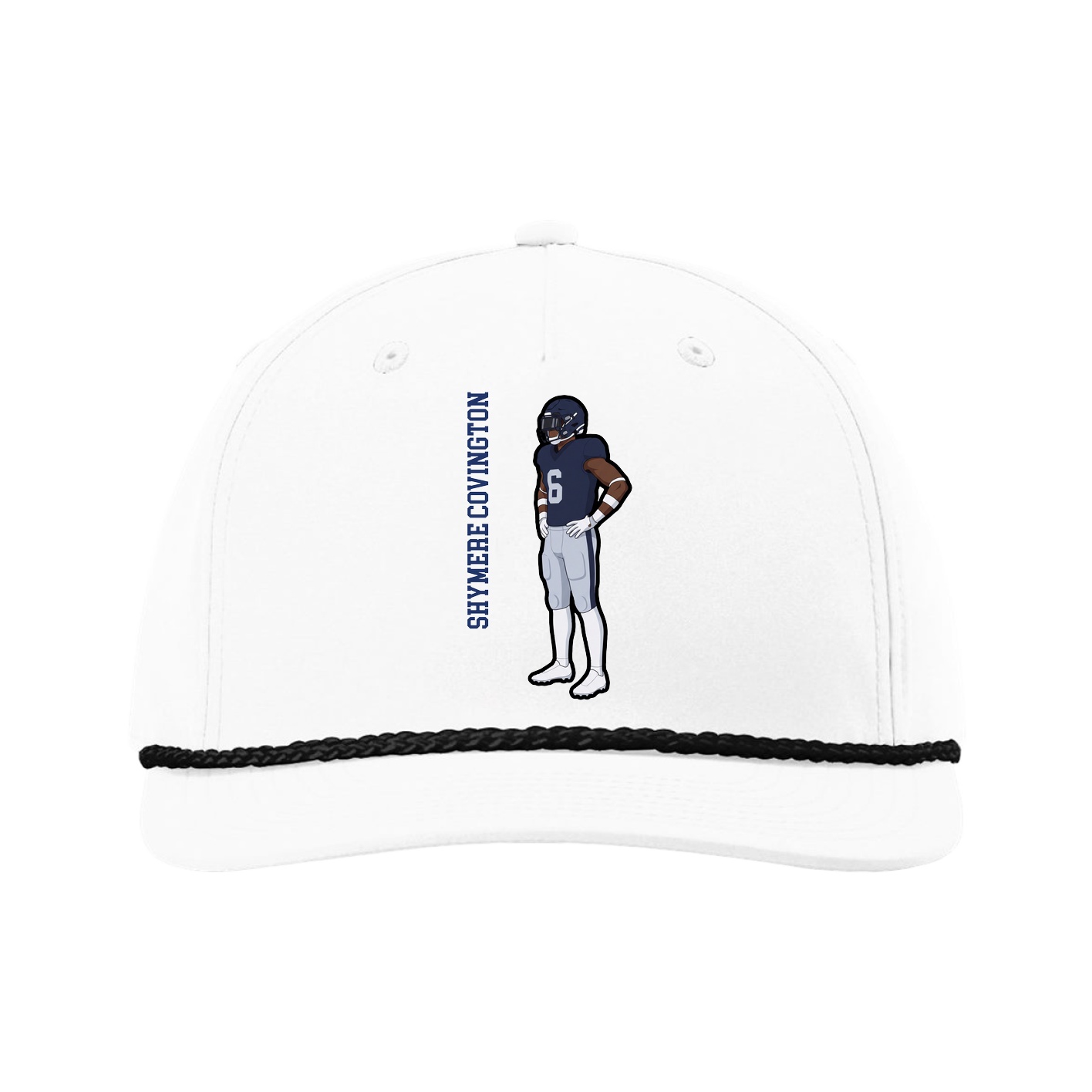Five-Panel Classic Rope Cap — Name Vertical in White