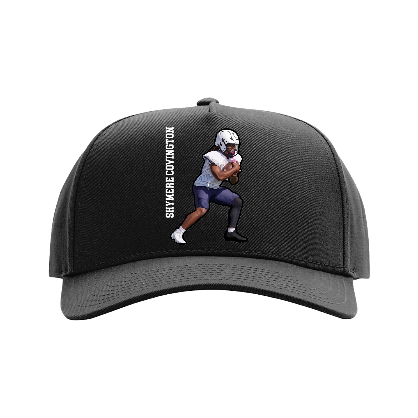 Full Fabric Five-Panel Champ Cap — Name Vertical in Black