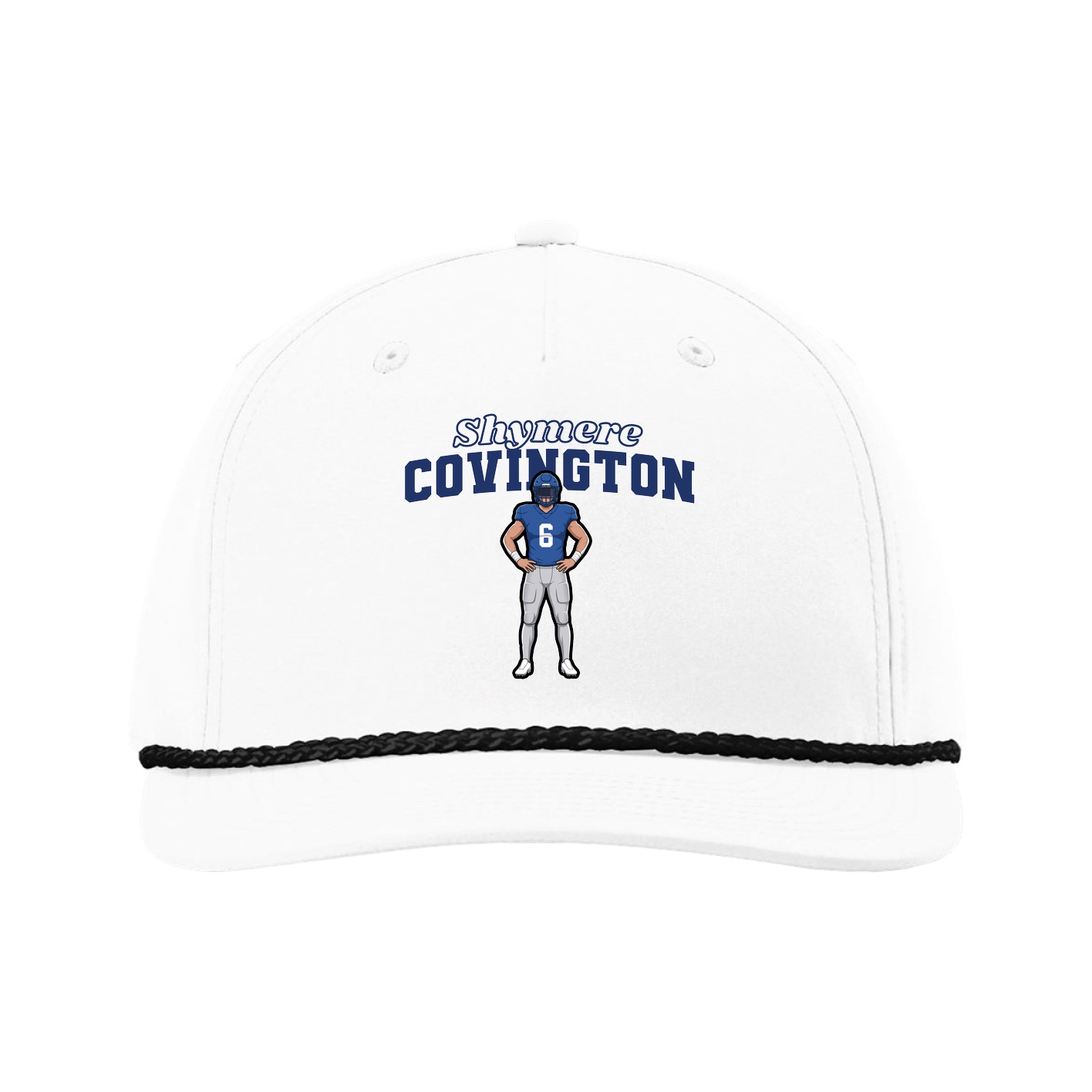 Five-Panel Classic Rope Cap — Name Arch in White