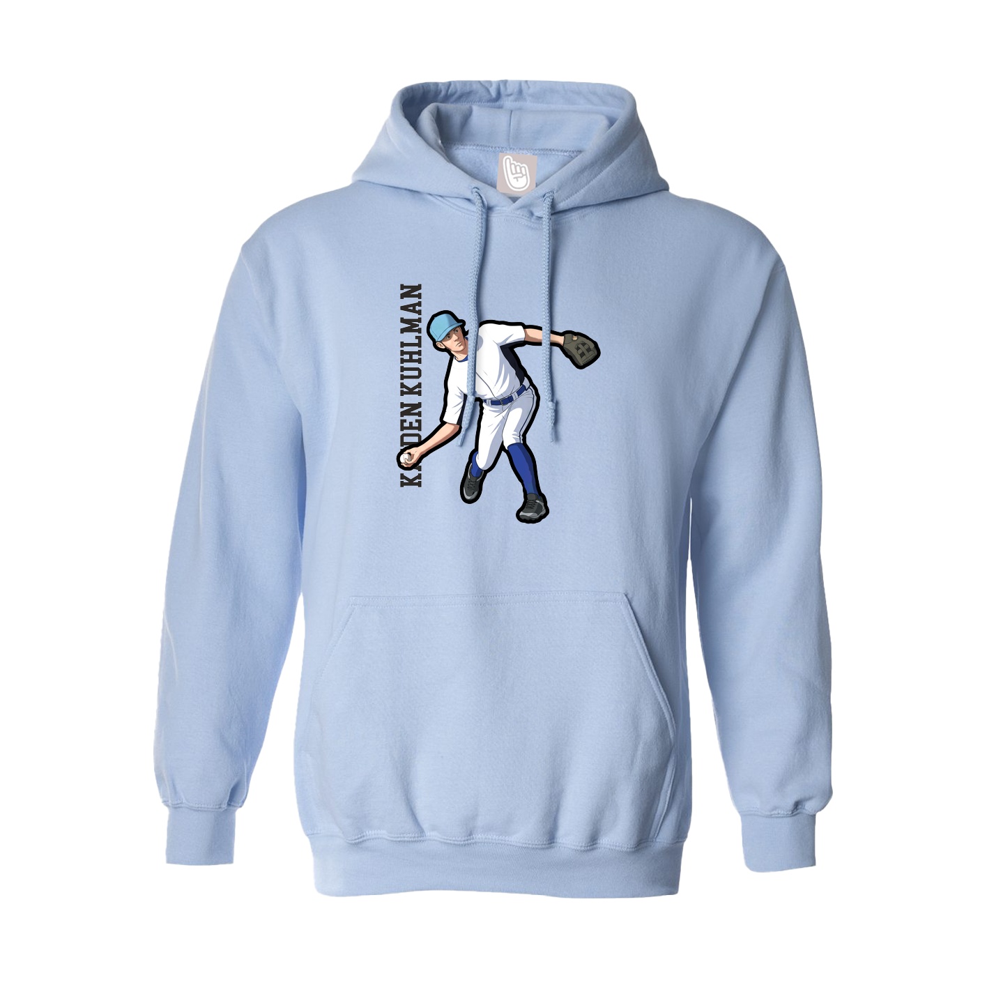 Hoodie — Name Vertical in Light Blue