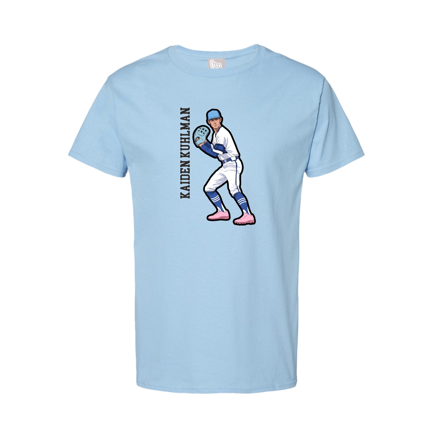 Youth Tee — Name Vertical in Light Blue
