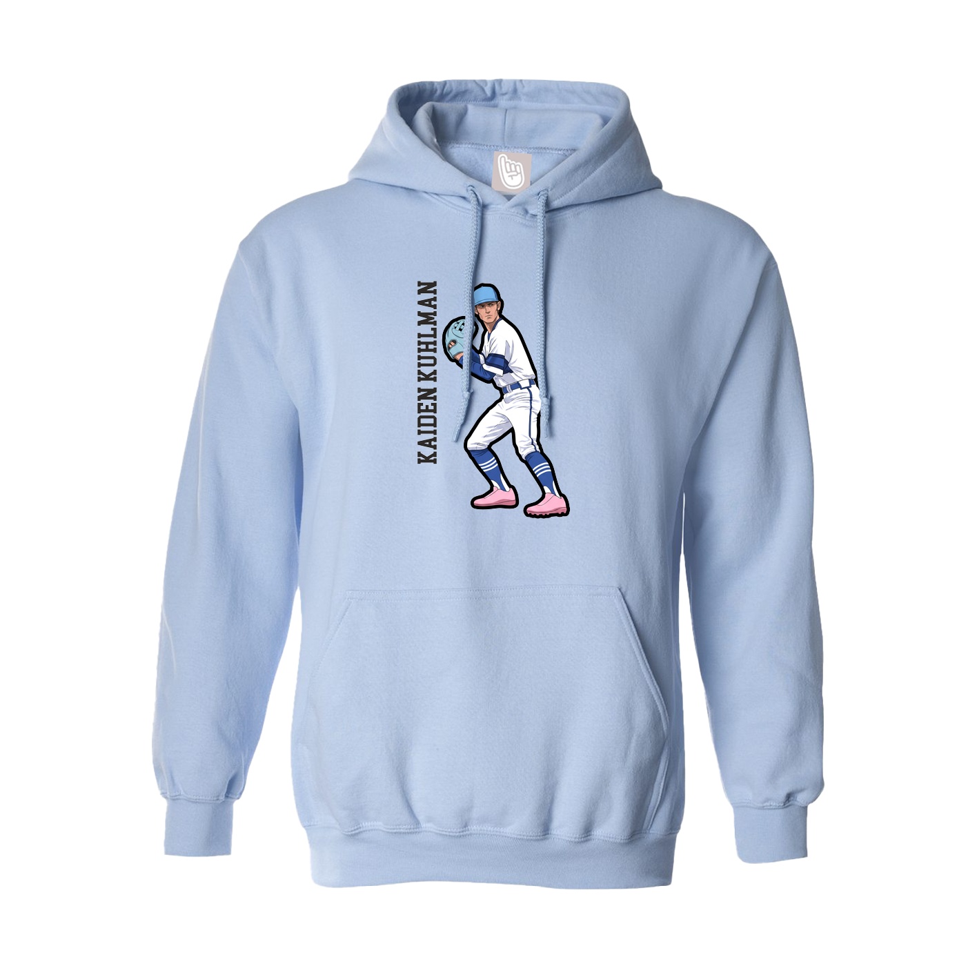 Hoodie — Name Vertical in Light Blue
