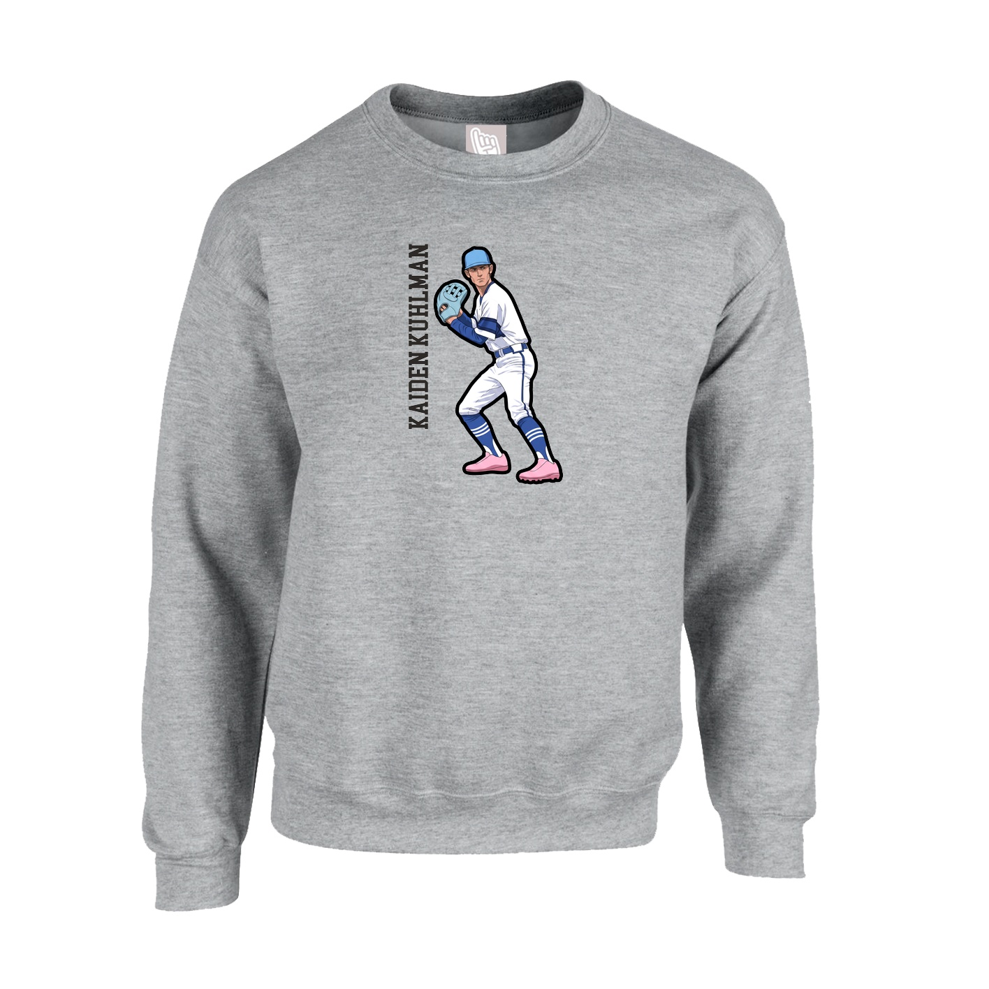 Fleece Crew — Name Vertical in Grey