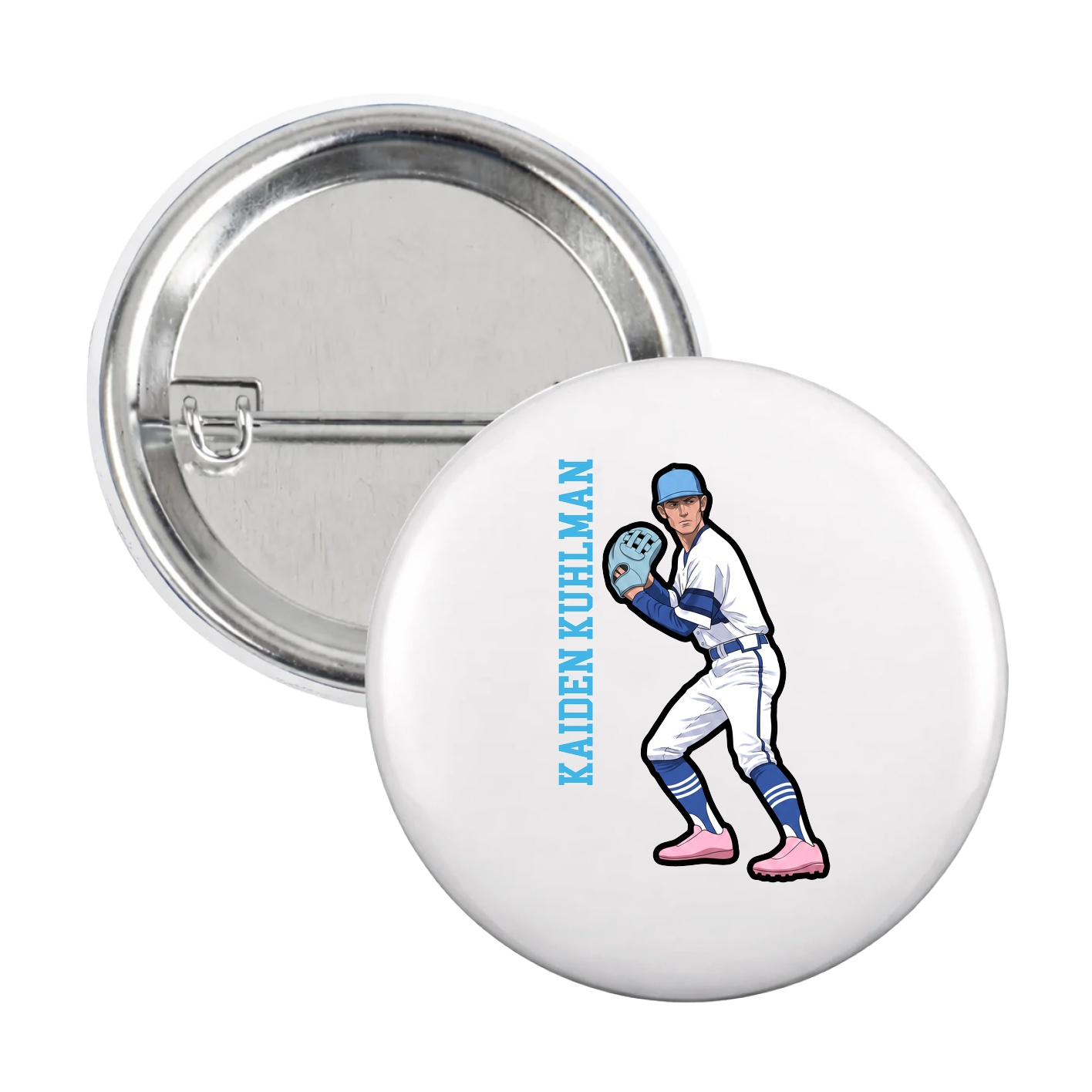 Game Day Button — Name Vertical in White