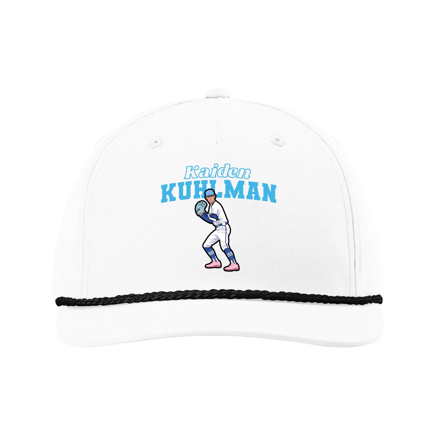 Five-Panel Classic Rope Cap — Name Arch in White