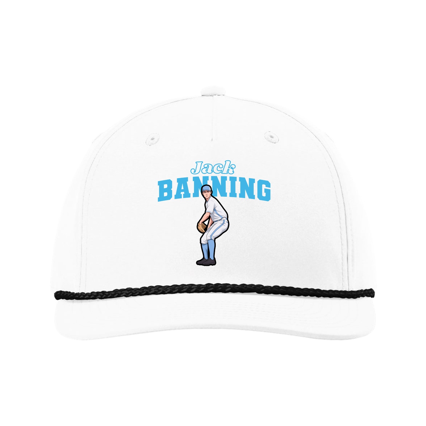Five-Panel Classic Rope Cap — Name Arch in White